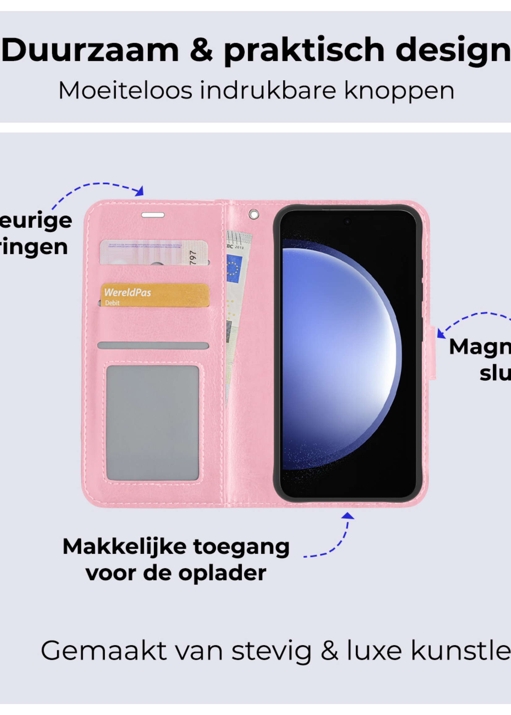 BTH Hoesje Geschikt voor Samsung S23 FE Hoesje Book Case Hoes Portemonnee Cover Walletcase - Hoes Geschikt voor Samsung Galaxy S23 FE Hoes Bookcase Hoesje - Lichtroze