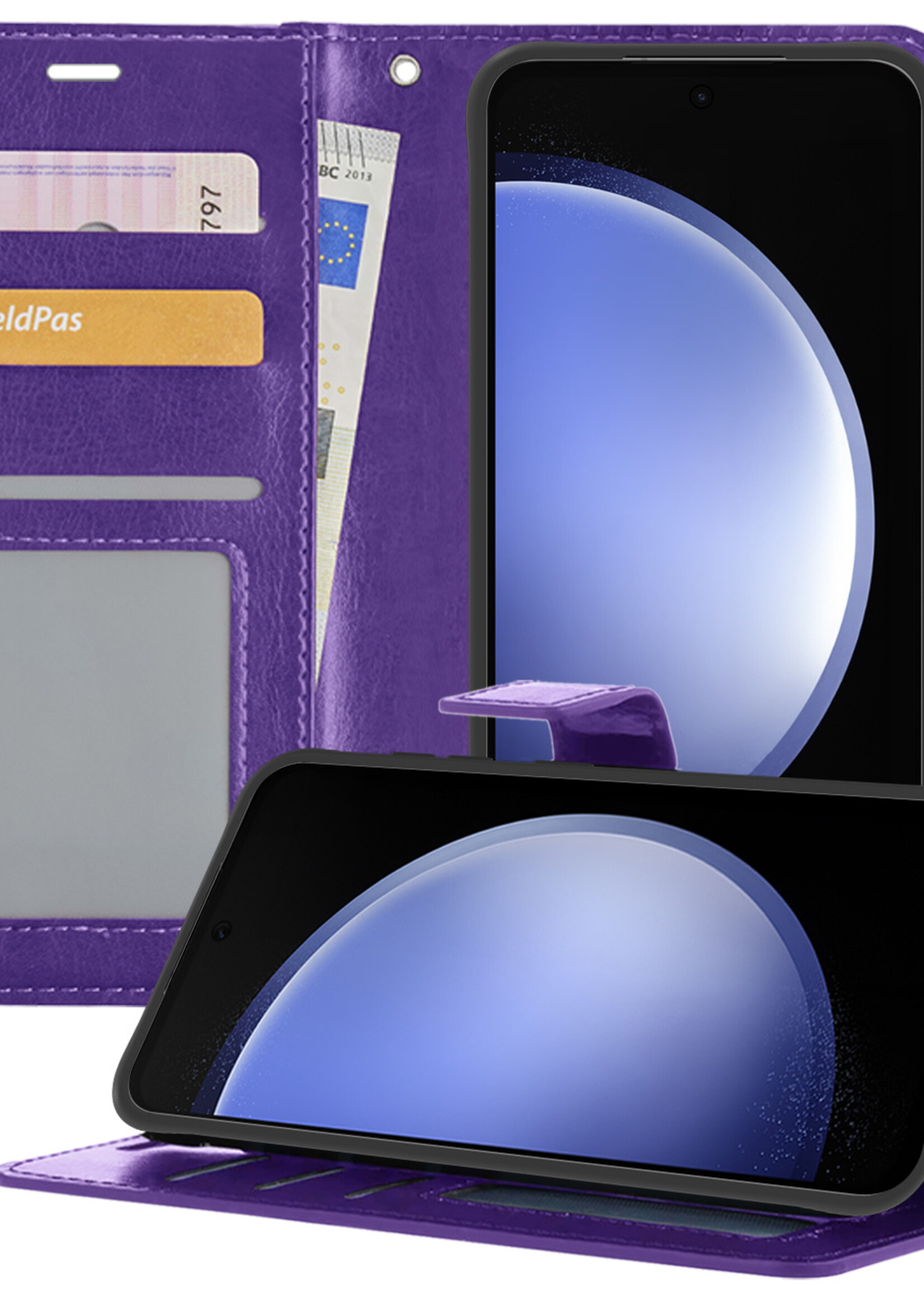 BTH Hoesje Geschikt voor Samsung S23 FE Hoesje Book Case Hoes Portemonnee Cover Walletcase - Hoes Geschikt voor Samsung Galaxy S23 FE Hoes Bookcase Hoesje - Paars