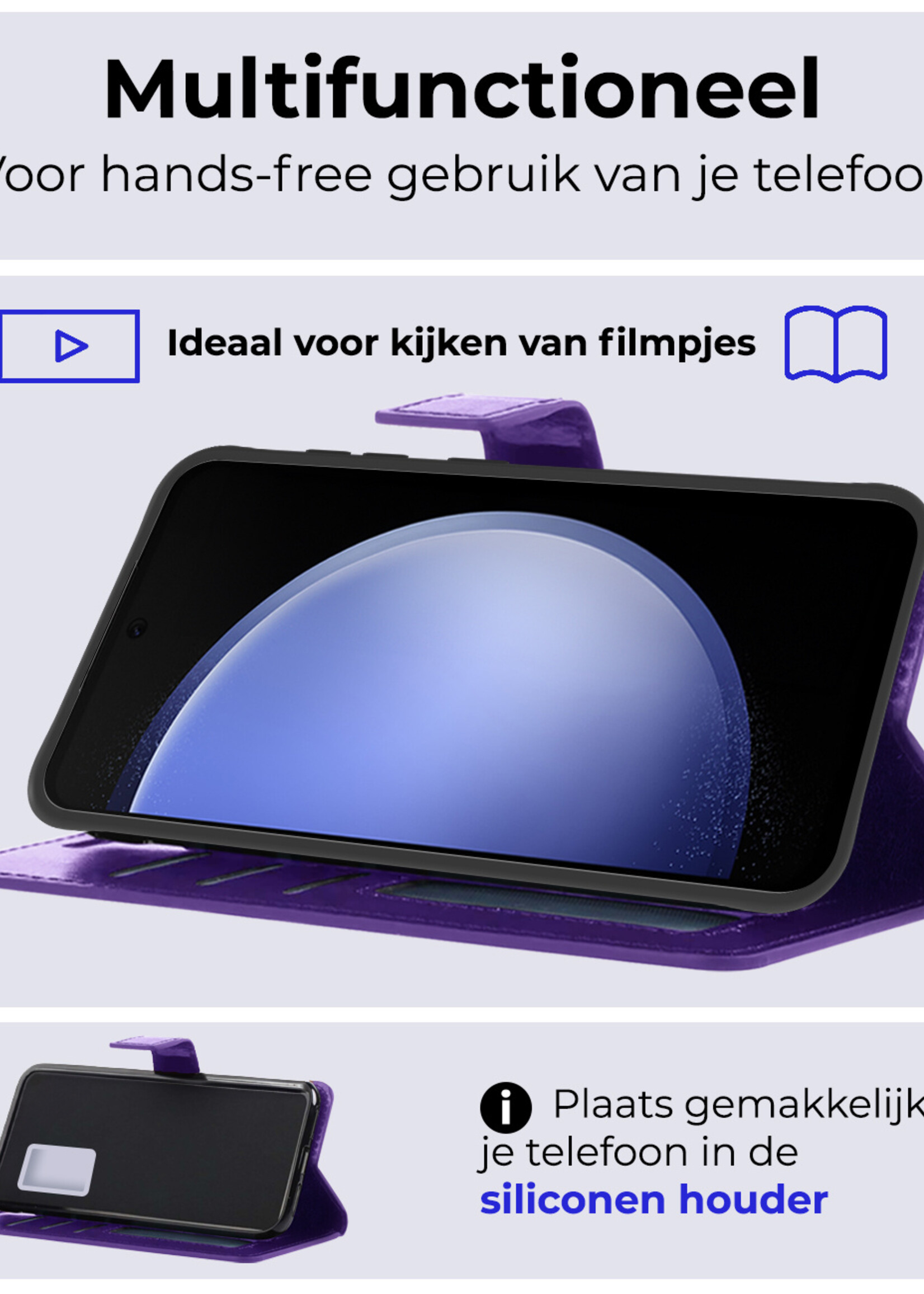 BTH Hoesje Geschikt voor Samsung S23 FE Hoesje Book Case Hoes Portemonnee Cover Walletcase - Hoes Geschikt voor Samsung Galaxy S23 FE Hoes Bookcase Hoesje - Paars