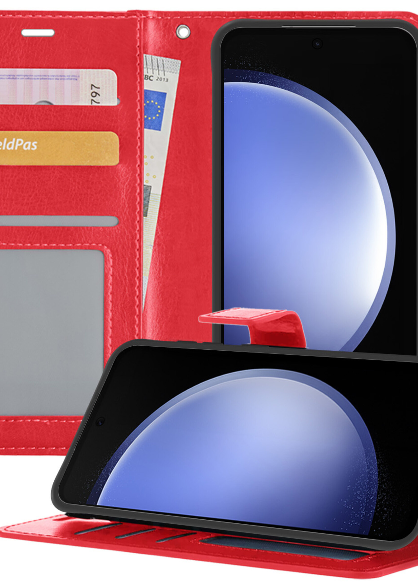 BTH Hoesje Geschikt voor Samsung S23 FE Hoesje Book Case Hoes Portemonnee Cover Walletcase - Hoes Geschikt voor Samsung Galaxy S23 FE Hoes Bookcase Hoesje - Rood