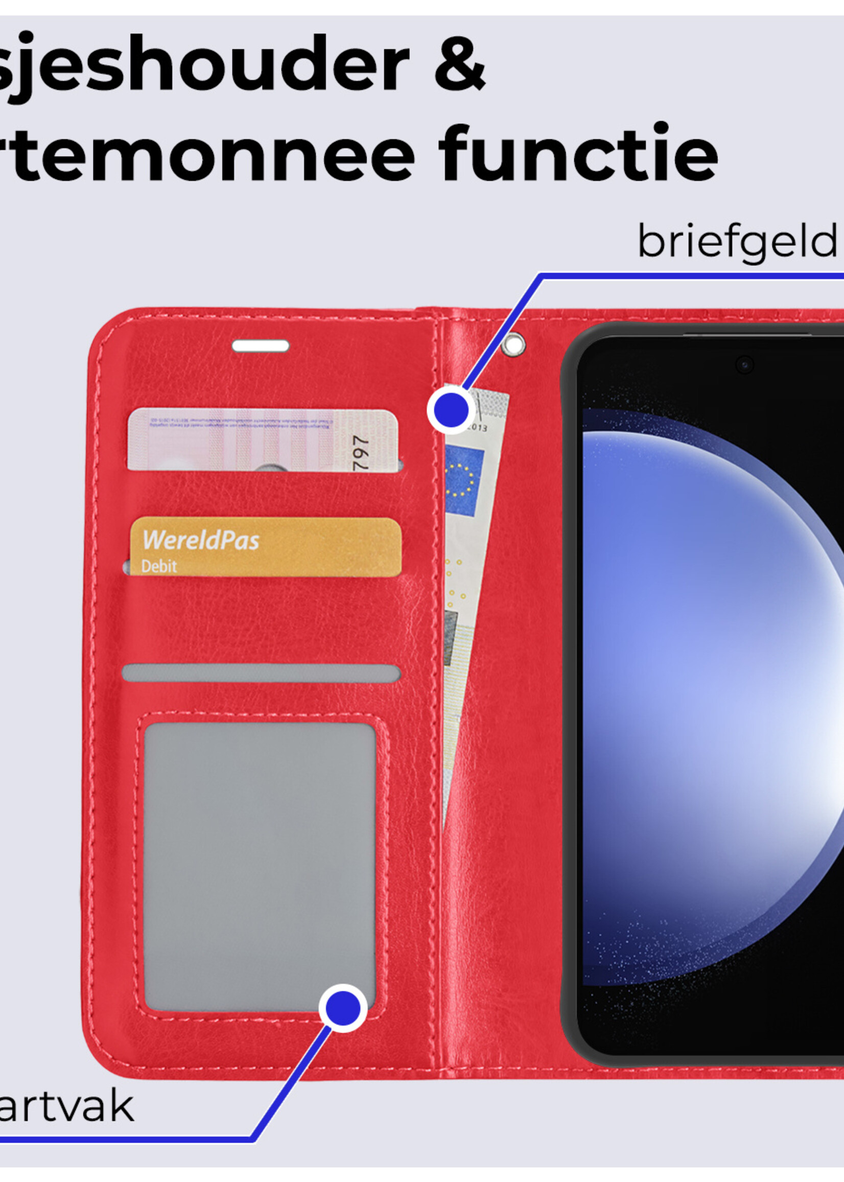 BTH Hoesje Geschikt voor Samsung S23 FE Hoesje Book Case Hoes Portemonnee Cover Walletcase - Hoes Geschikt voor Samsung Galaxy S23 FE Hoes Bookcase Hoesje - Rood