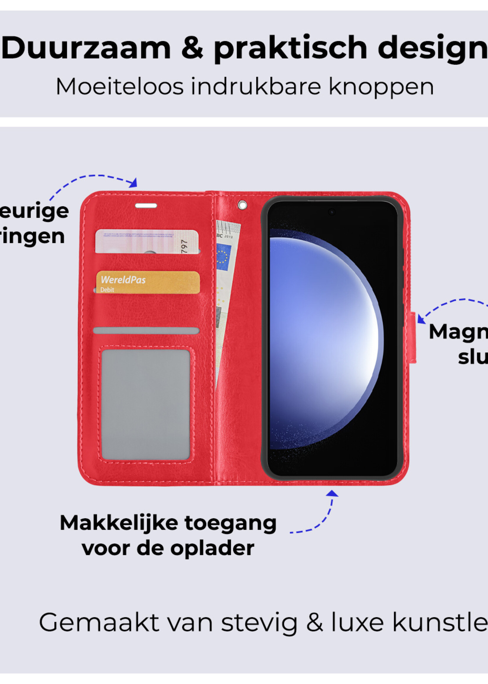 BTH Hoesje Geschikt voor Samsung S23 FE Hoesje Book Case Hoes Portemonnee Cover Walletcase - Hoes Geschikt voor Samsung Galaxy S23 FE Hoes Bookcase Hoesje - Rood
