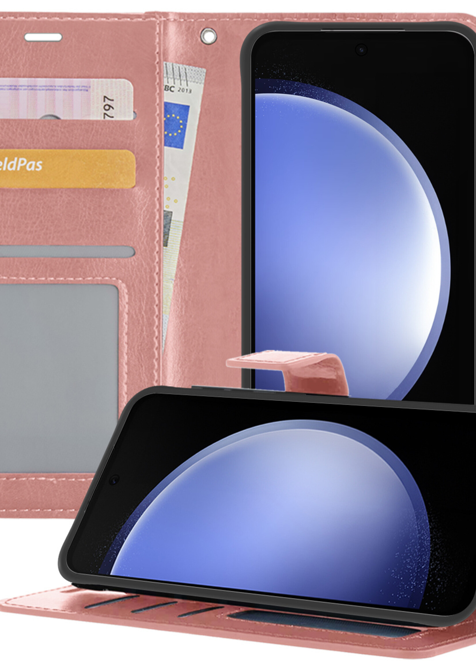 BTH Hoesje Geschikt voor Samsung S23 FE Hoesje Book Case Hoes Portemonnee Cover Walletcase - Hoes Geschikt voor Samsung Galaxy S23 FE Hoes Bookcase Hoesje - Rosé goud