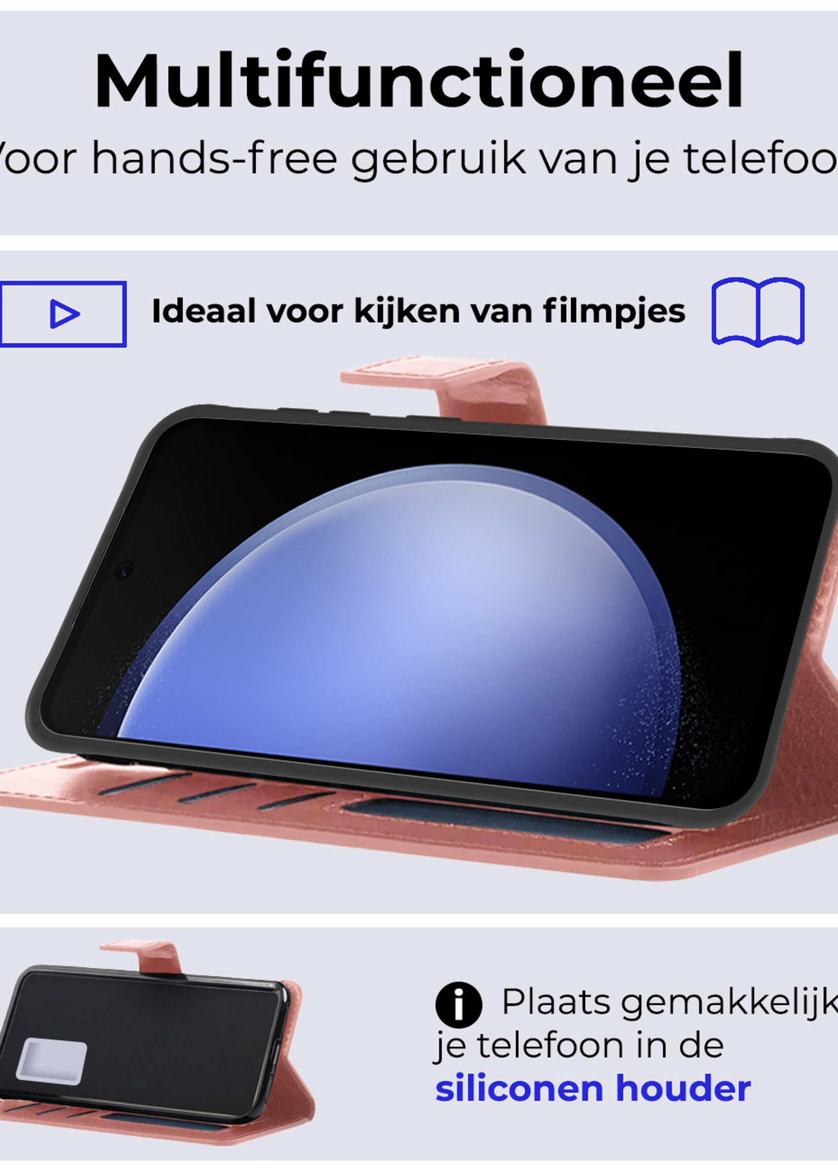 BTH Hoesje Geschikt voor Samsung S23 FE Hoesje Book Case Hoes Portemonnee Cover Walletcase - Hoes Geschikt voor Samsung Galaxy S23 FE Hoes Bookcase Hoesje - Rosé goud