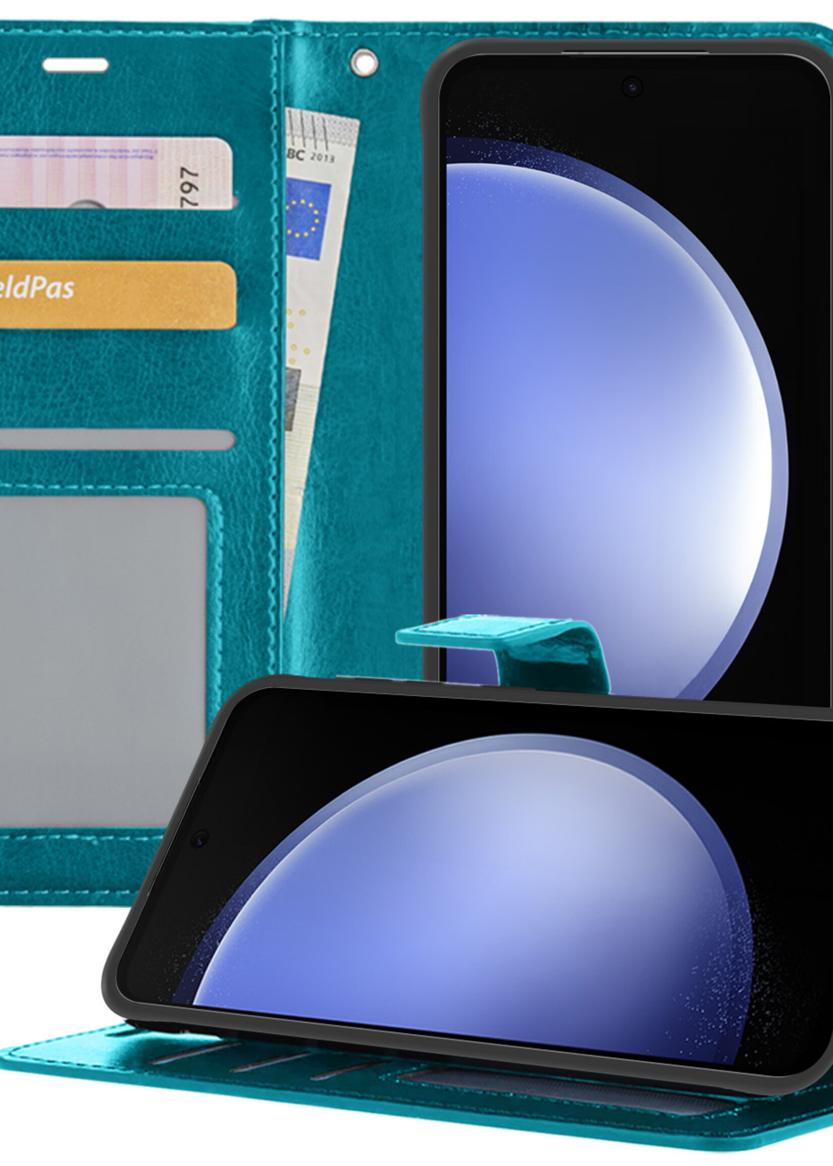 BTH Hoesje Geschikt voor Samsung S23 FE Hoesje Book Case Hoes Portemonnee Cover Walletcase - Hoes Geschikt voor Samsung Galaxy S23 FE Hoes Bookcase Hoesje - Turquoise