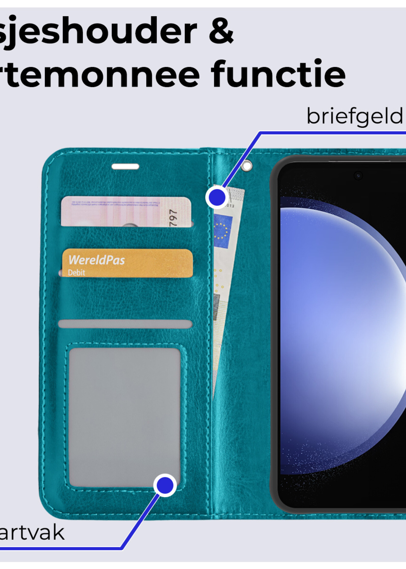 BTH Hoesje Geschikt voor Samsung S23 FE Hoesje Book Case Hoes Portemonnee Cover Walletcase - Hoes Geschikt voor Samsung Galaxy S23 FE Hoes Bookcase Hoesje - Turquoise