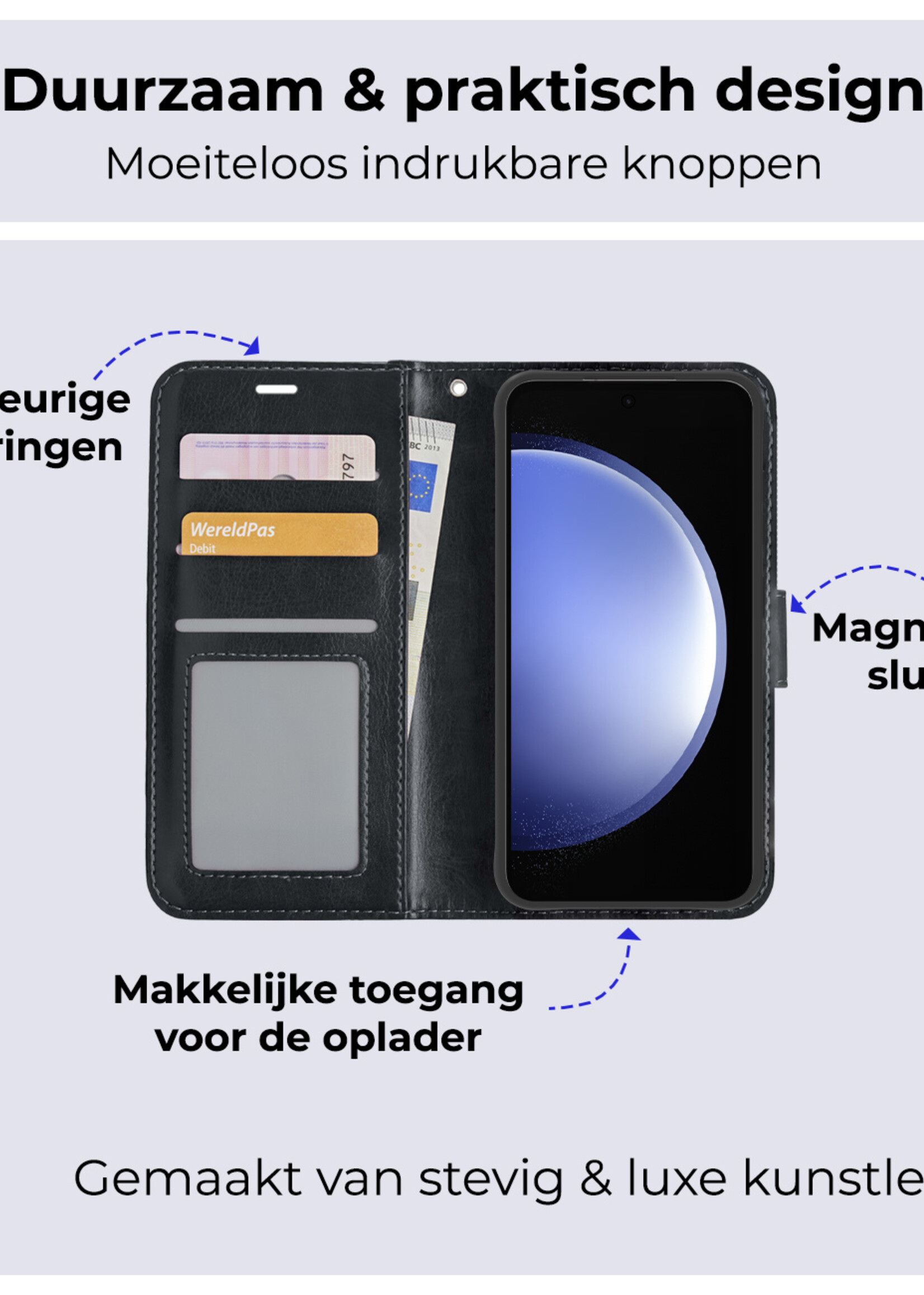 BTH Hoesje Geschikt voor Samsung S23 FE Hoesje Book Case Hoes Portemonnee Cover Walletcase - Hoes Geschikt voor Samsung Galaxy S23 FE Hoes Bookcase Hoesje - Zwart