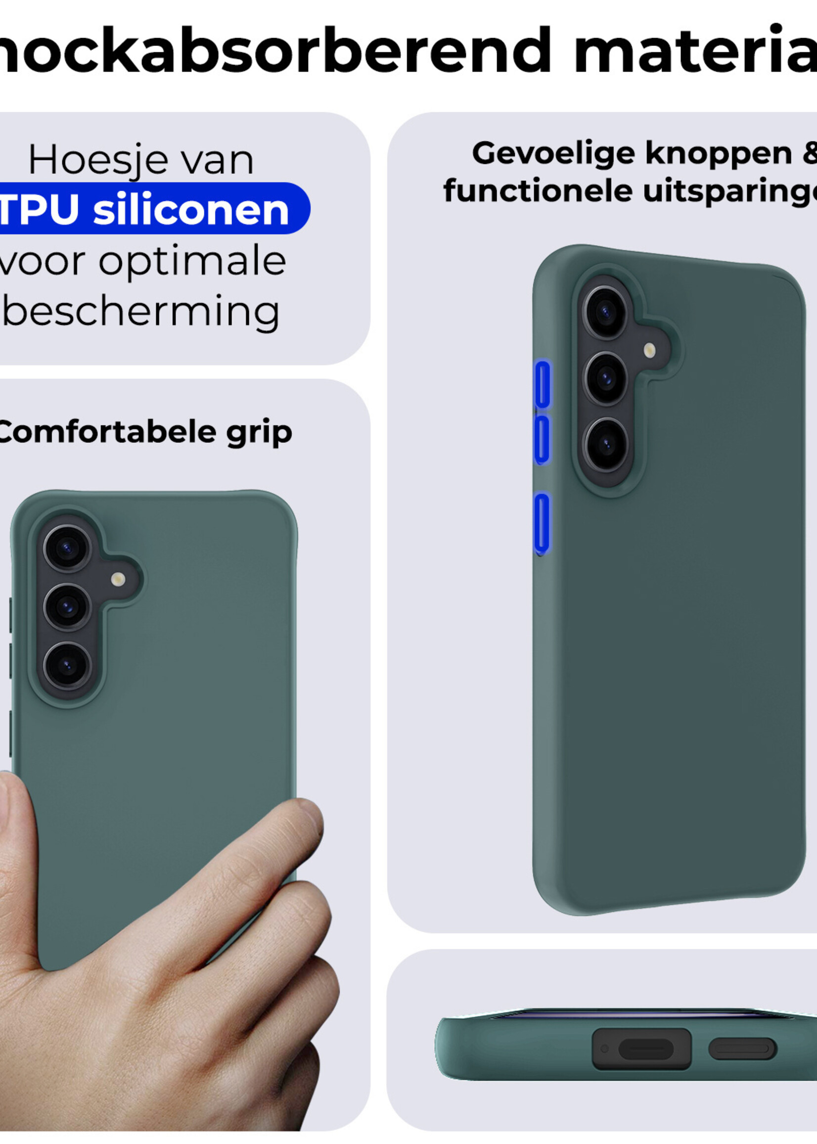 BTH Hoesje Geschikt voor Samsung S23 FE Hoesje Siliconen Case Hoes - Hoes Geschikt voor Samsung Galaxy S23 FE Hoes Cover Case - Donkergroen - 2 PACK