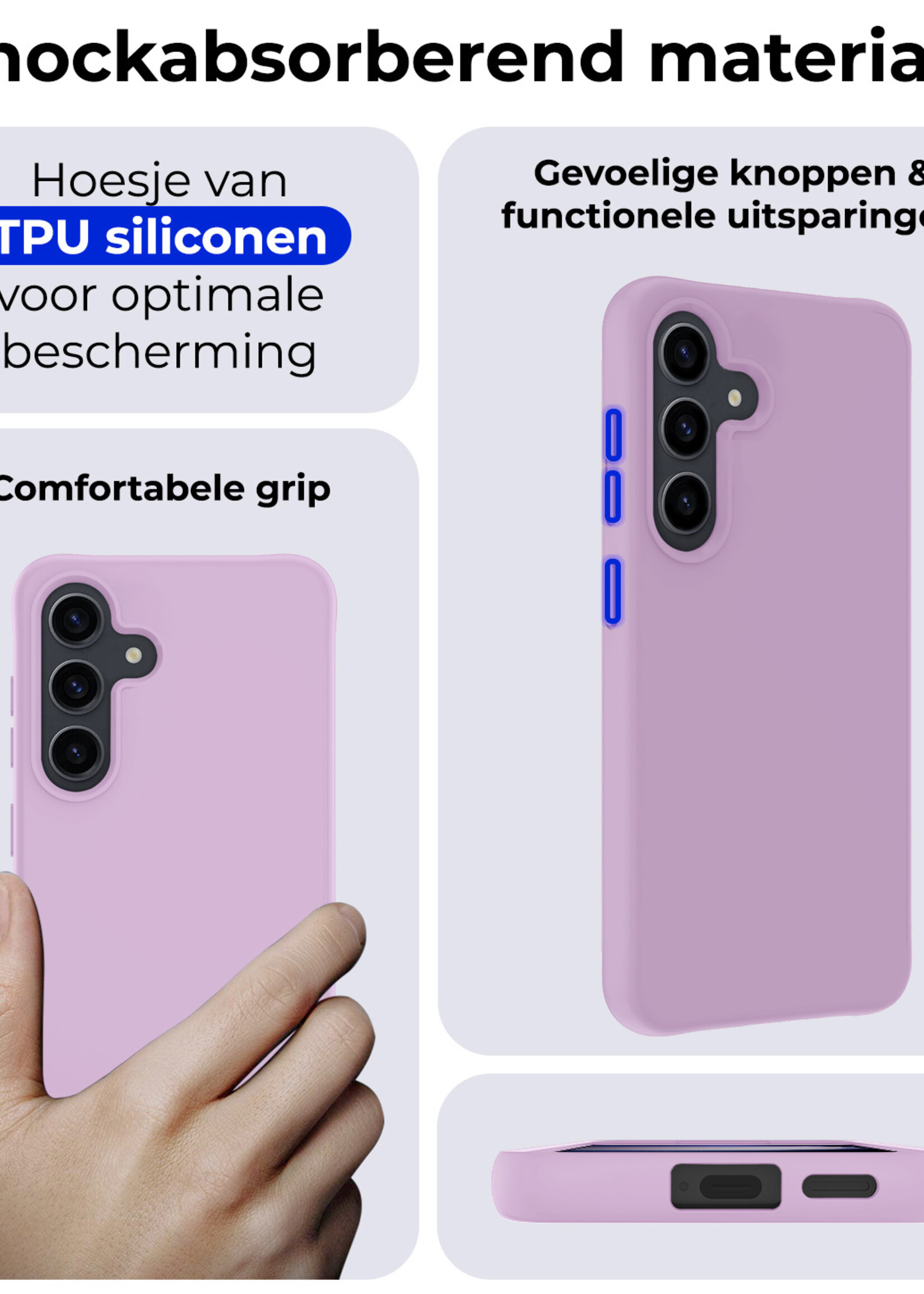 BTH Hoesje Geschikt voor Samsung S23 FE Hoesje Siliconen Case Hoes Met Screenprotector - Hoes Geschikt voor Samsung Galaxy S23 FE Hoes Cover Case - Lila