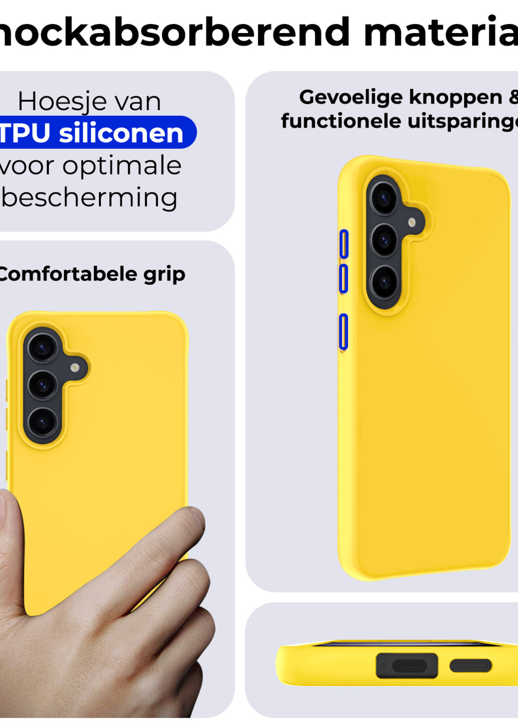 BTH Hoesje Geschikt voor Samsung S23 FE Hoesje Siliconen Case Hoes Met 2x Screenprotector - Hoes Geschikt voor Samsung Galaxy S23 FE Hoes Cover Case - Geel