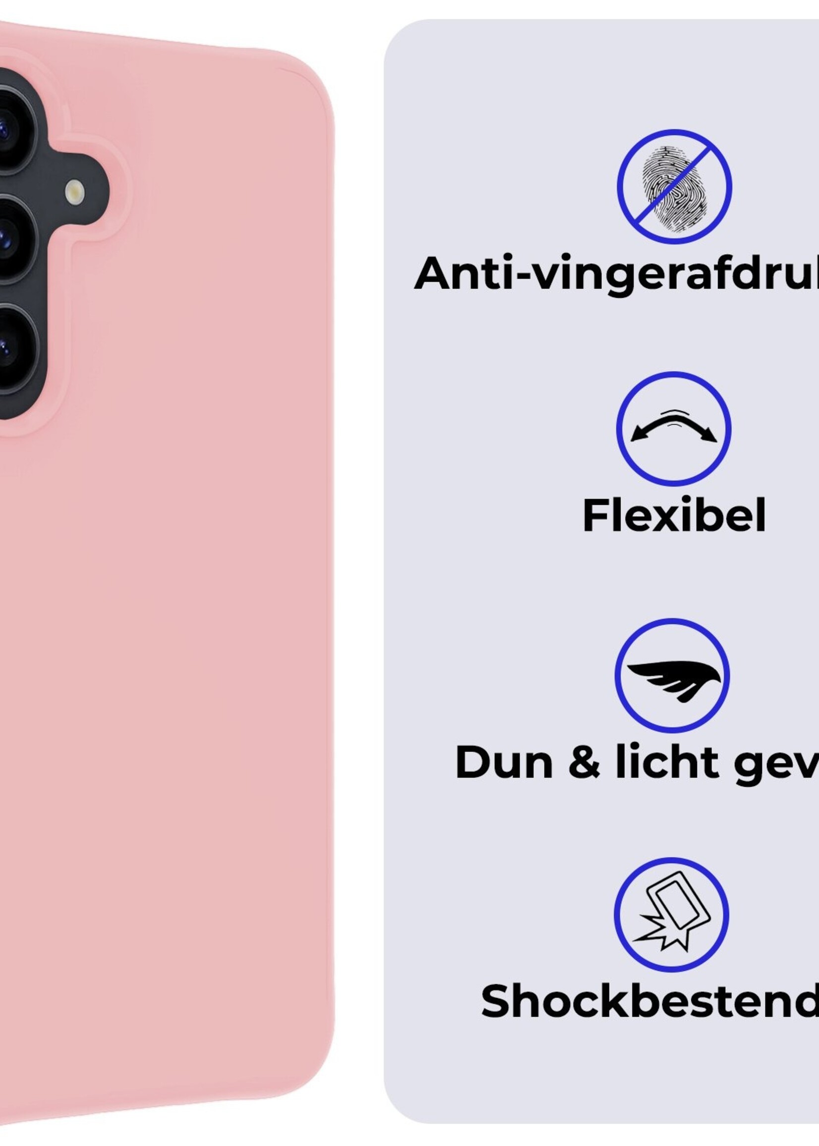 BTH Hoesje Geschikt voor Samsung S23 FE Hoesje Siliconen Case Hoes Met 2x Screenprotector - Hoes Geschikt voor Samsung Galaxy S23 FE Hoes Cover Case - Lichtroze