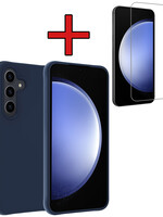BTH BTH Samsung Galaxy S23 FE Hoesje Siliconen Met Screenprotector - Donkerblauw