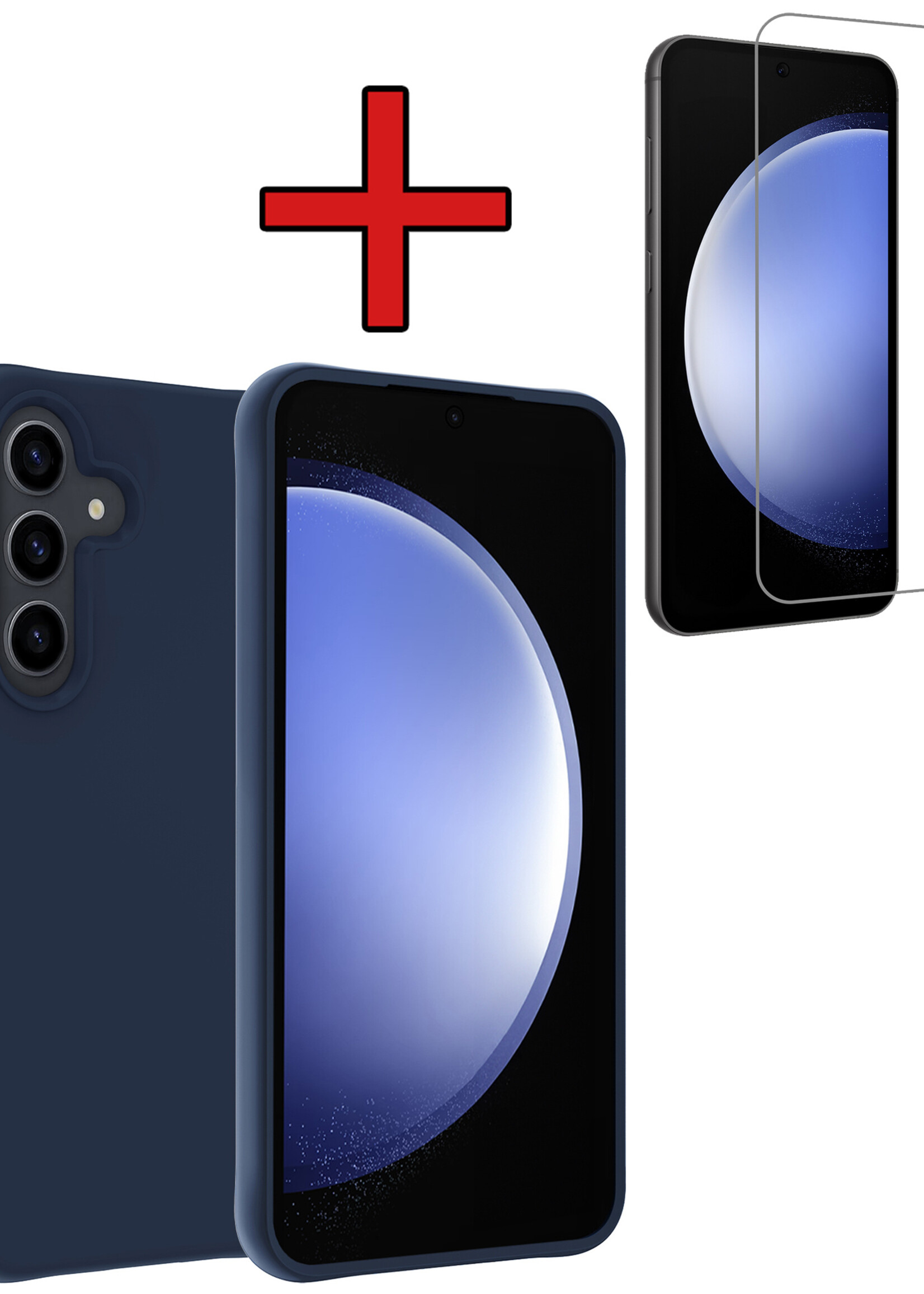 BTH Hoesje Geschikt voor Samsung S23 FE Hoesje Siliconen Case Hoes Met Screenprotector - Hoes Geschikt voor Samsung Galaxy S23 FE Hoes Cover Case - Donkerblauw