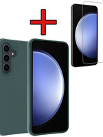 BTH BTH Samsung Galaxy S23 FE Hoesje Siliconen Met Screenprotector - Donkergroen
