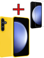 BTH BTH Samsung Galaxy S23 FE Hoesje Siliconen Met Screenprotector - Geel