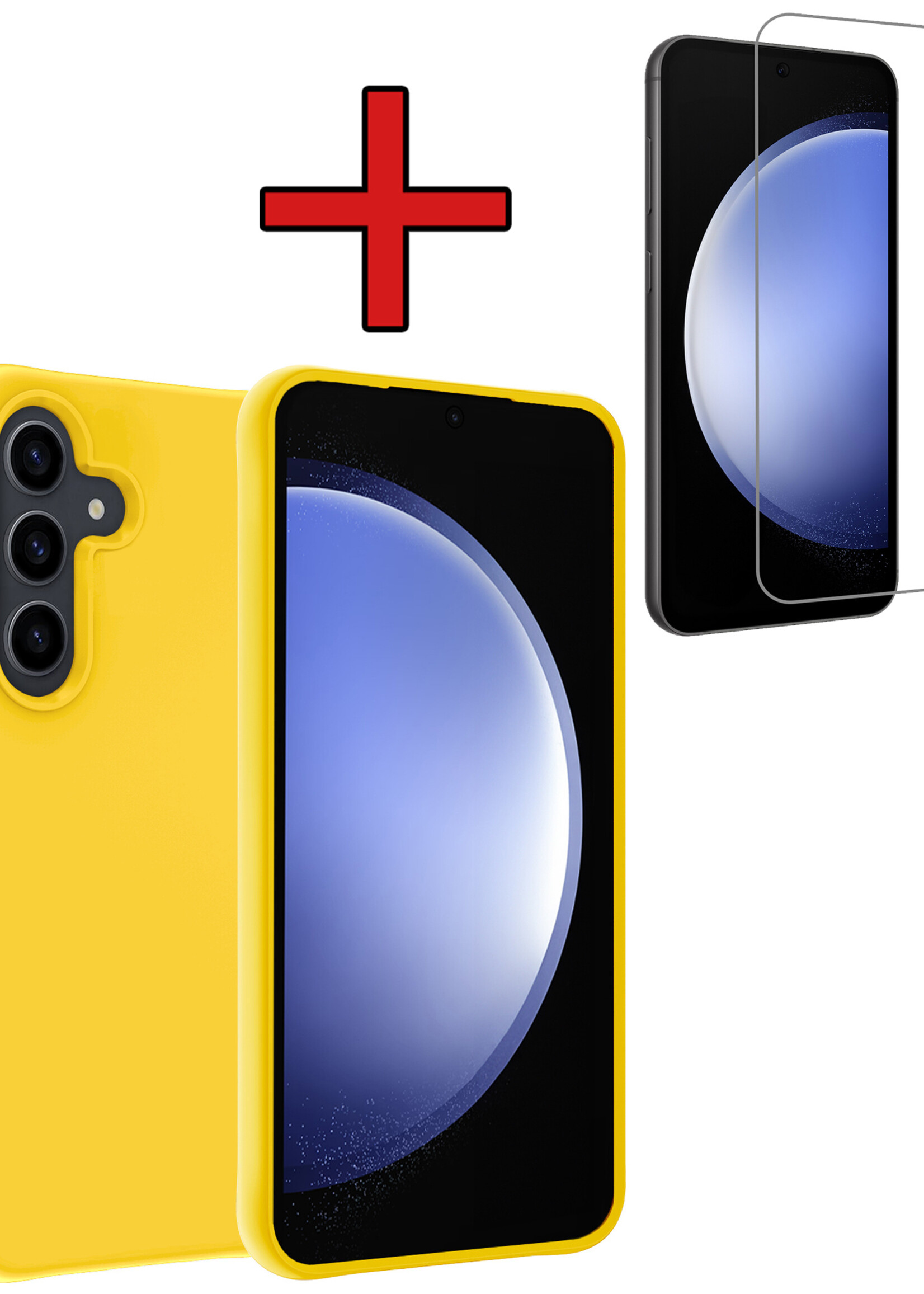 BTH Hoesje Geschikt voor Samsung S23 FE Hoesje Siliconen Case Hoes Met Screenprotector - Hoes Geschikt voor Samsung Galaxy S23 FE Hoes Cover Case - Geel