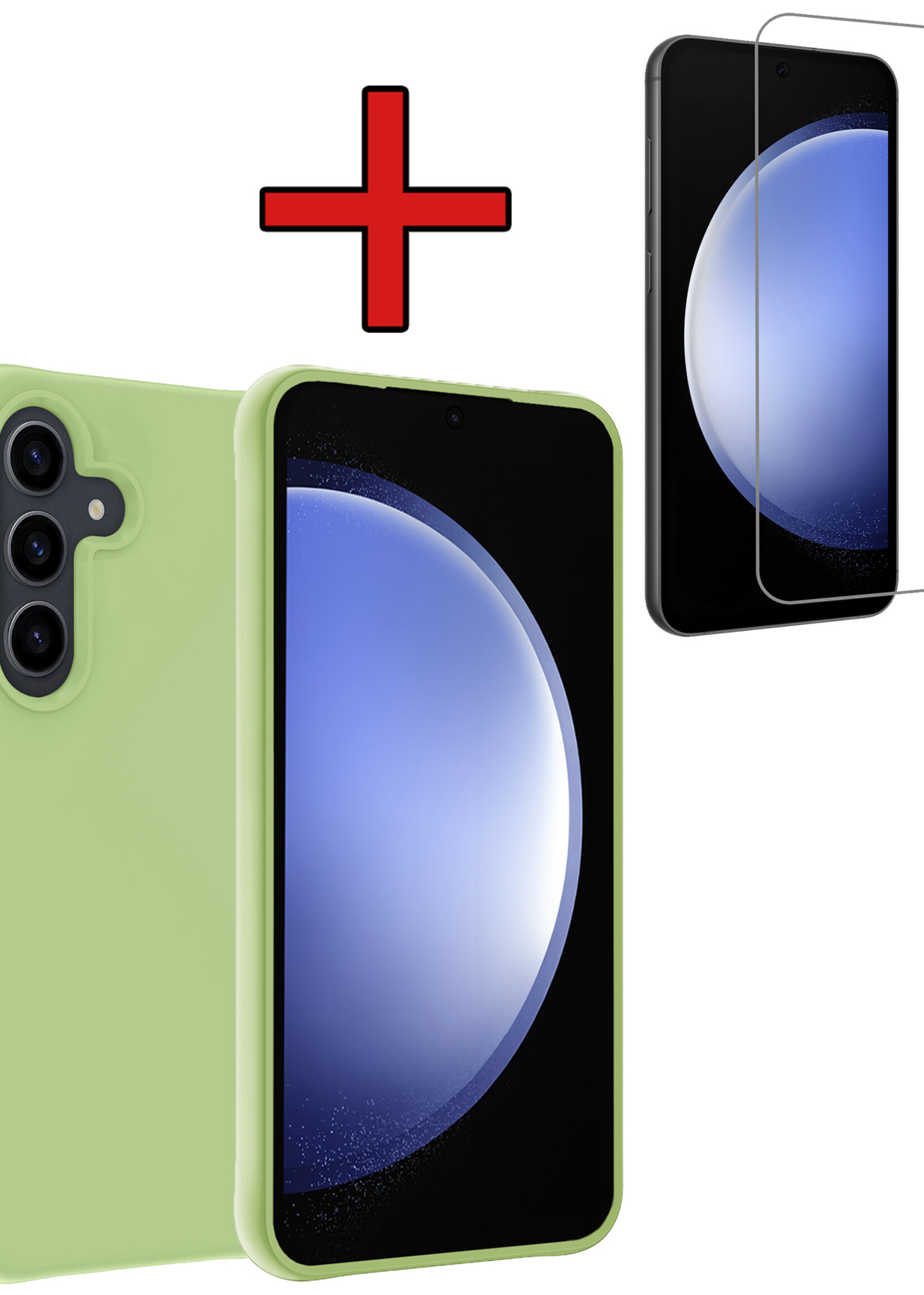 BTH Hoesje Geschikt voor Samsung S23 FE Hoesje Siliconen Case Hoes Met Screenprotector - Hoes Geschikt voor Samsung Galaxy S23 FE Hoes Cover Case - Groen