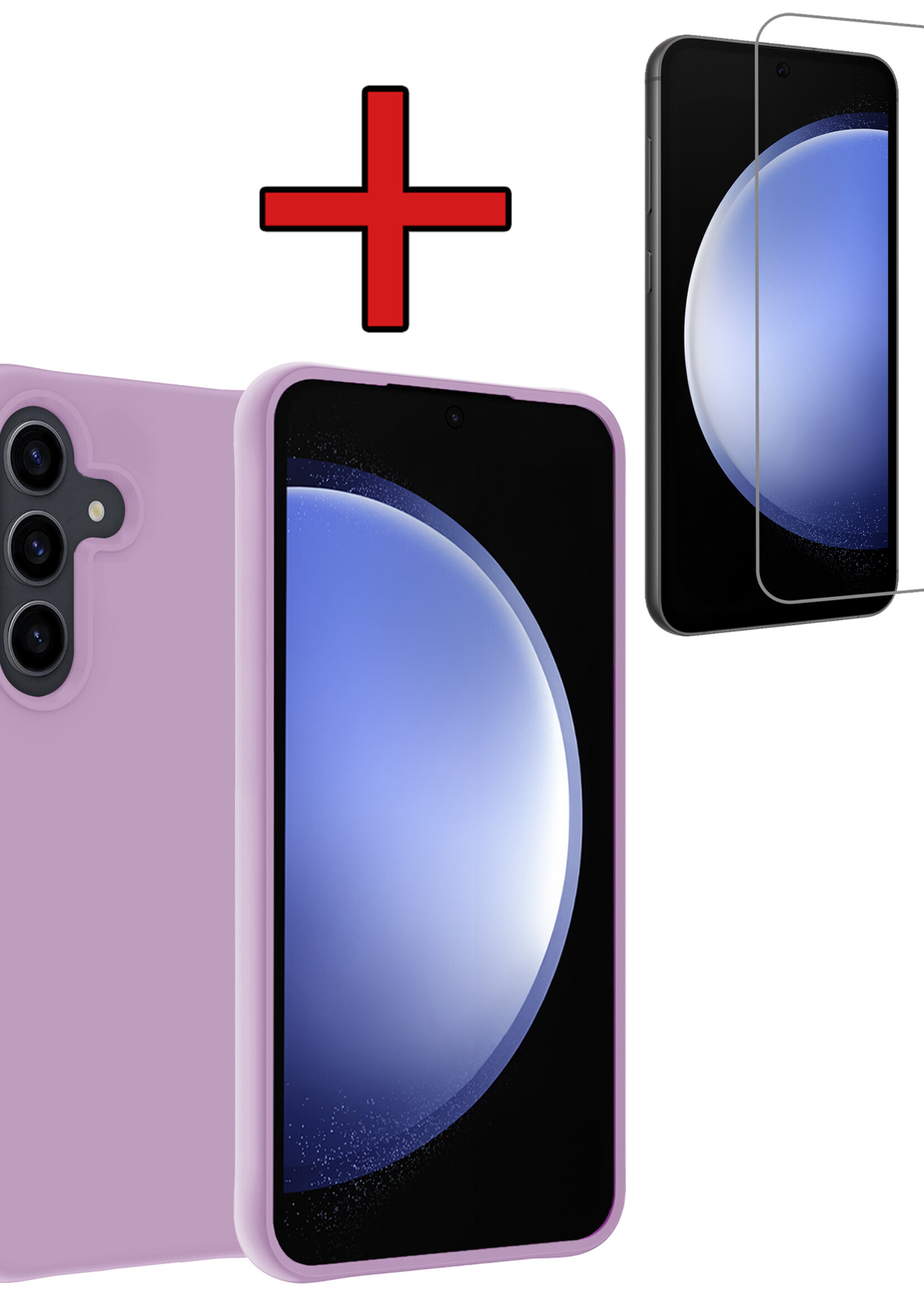 BTH Hoesje Geschikt voor Samsung S23 FE Hoesje Siliconen Case Hoes Met Screenprotector - Hoes Geschikt voor Samsung Galaxy S23 FE Hoes Cover Case - Lila