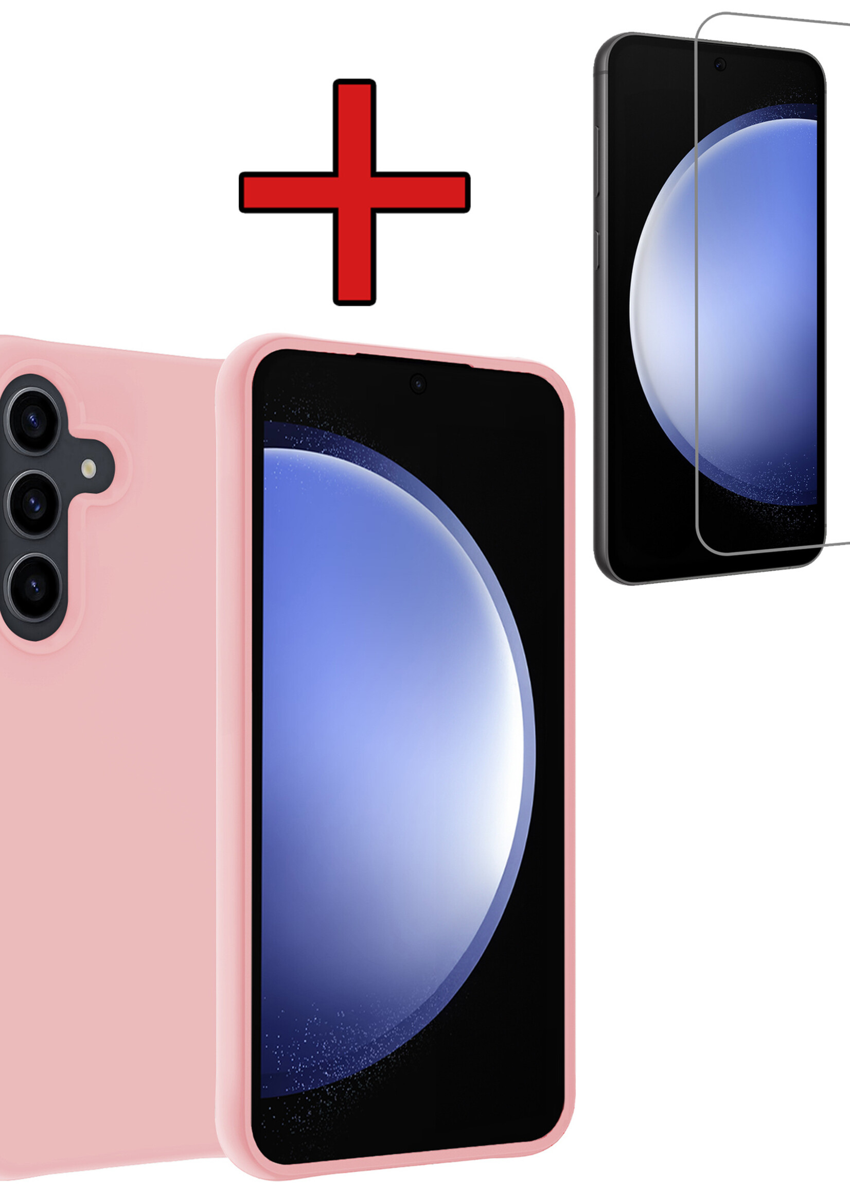 BTH Hoesje Geschikt voor Samsung S23 FE Hoesje Siliconen Case Hoes Met Screenprotector - Hoes Geschikt voor Samsung Galaxy S23 FE Hoes Cover Case - Lichtroze