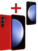 BTH BTH Samsung Galaxy S23 FE Hoesje Siliconen Met Screenprotector - Rood