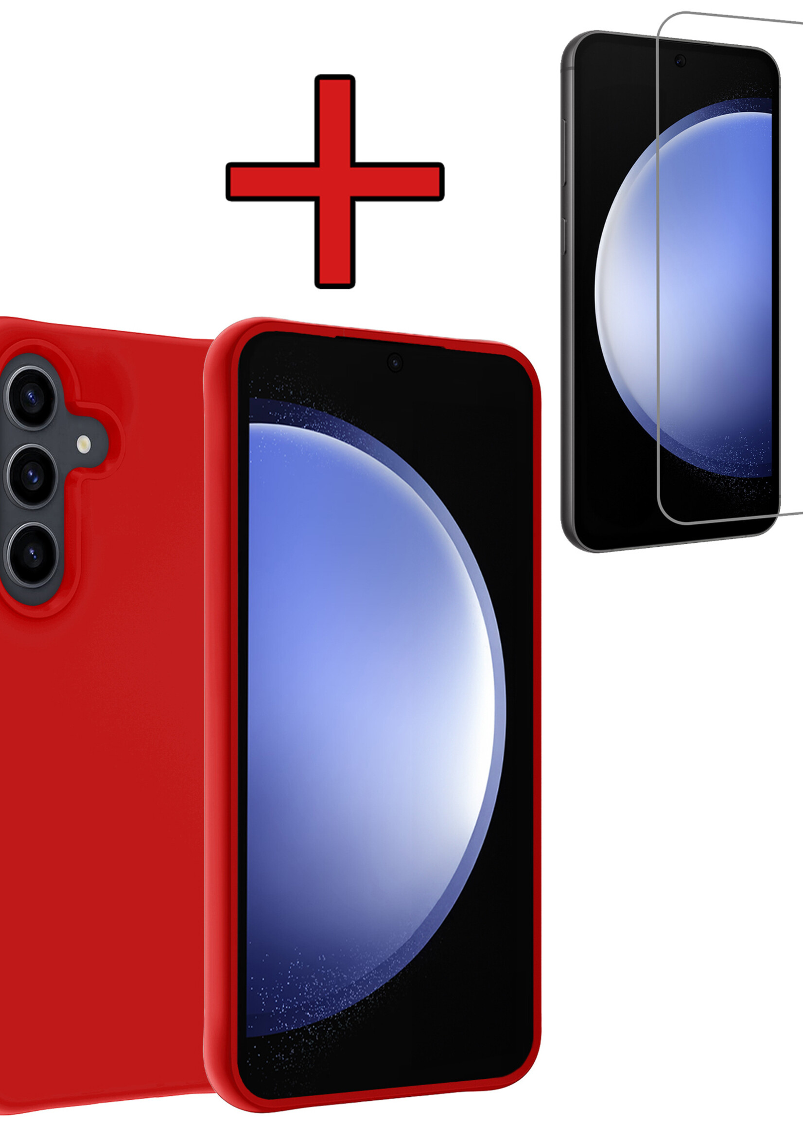 BTH Hoesje Geschikt voor Samsung S23 FE Hoesje Siliconen Case Hoes Met Screenprotector - Hoes Geschikt voor Samsung Galaxy S23 FE Hoes Cover Case - Rood