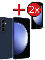 BTH BTH Samsung Galaxy S23 FE Hoesje Siliconen Met 2x Screenprotector - Donkerblauw