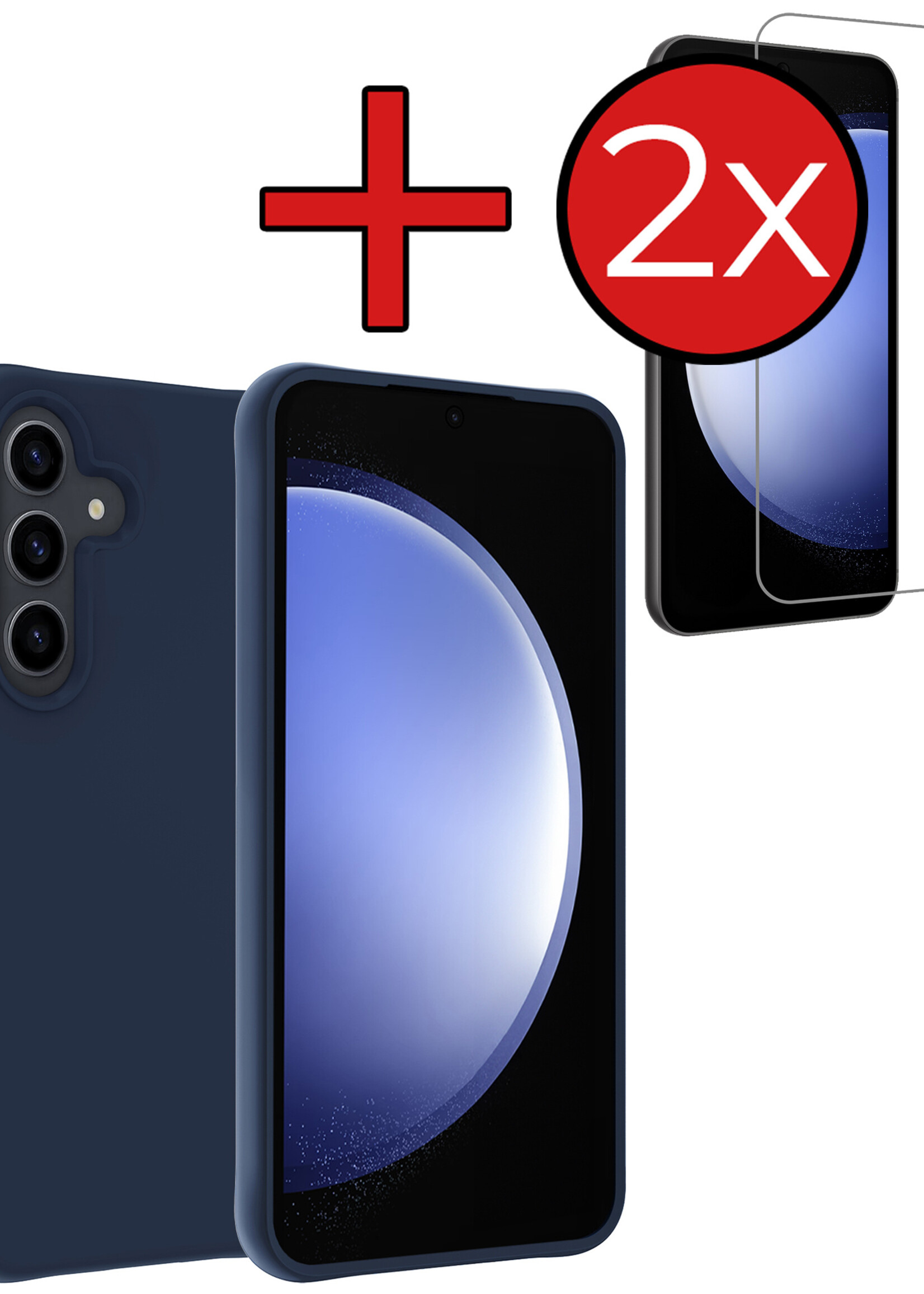 BTH Hoesje Geschikt voor Samsung S23 FE Hoesje Siliconen Case Hoes Met 2x Screenprotector - Hoes Geschikt voor Samsung Galaxy S23 FE Hoes Cover Case - Donkerblauw