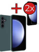 BTH BTH Samsung Galaxy S23 FE Hoesje Siliconen Met 2x Screenprotector - Donkergroen