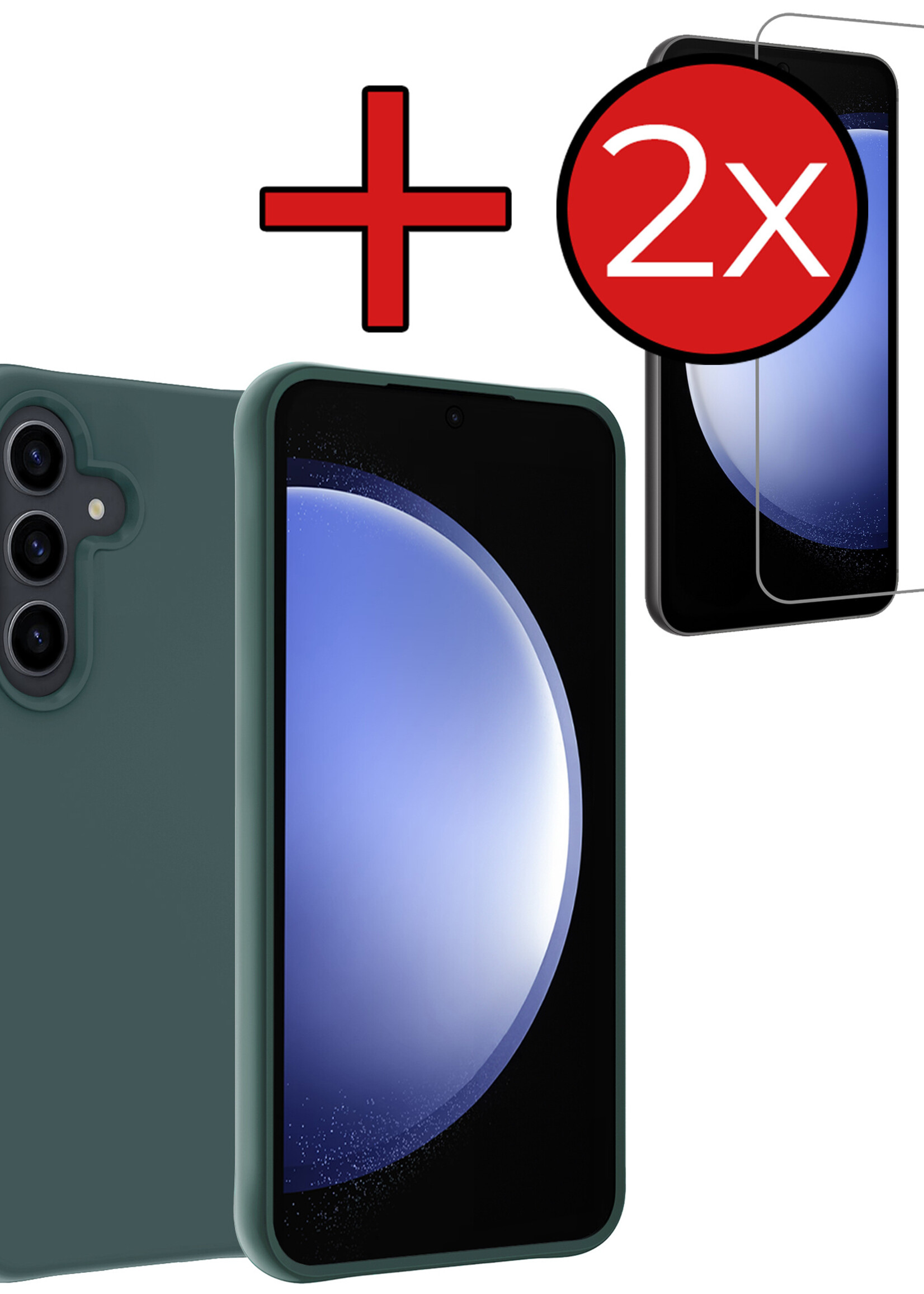 BTH Hoesje Geschikt voor Samsung S23 FE Hoesje Siliconen Case Hoes Met 2x Screenprotector - Hoes Geschikt voor Samsung Galaxy S23 FE Hoes Cover Case - Donkergroen