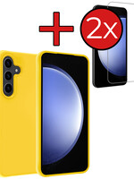 BTH BTH Samsung Galaxy S23 FE Hoesje Siliconen Met 2x Screenprotector - Geel