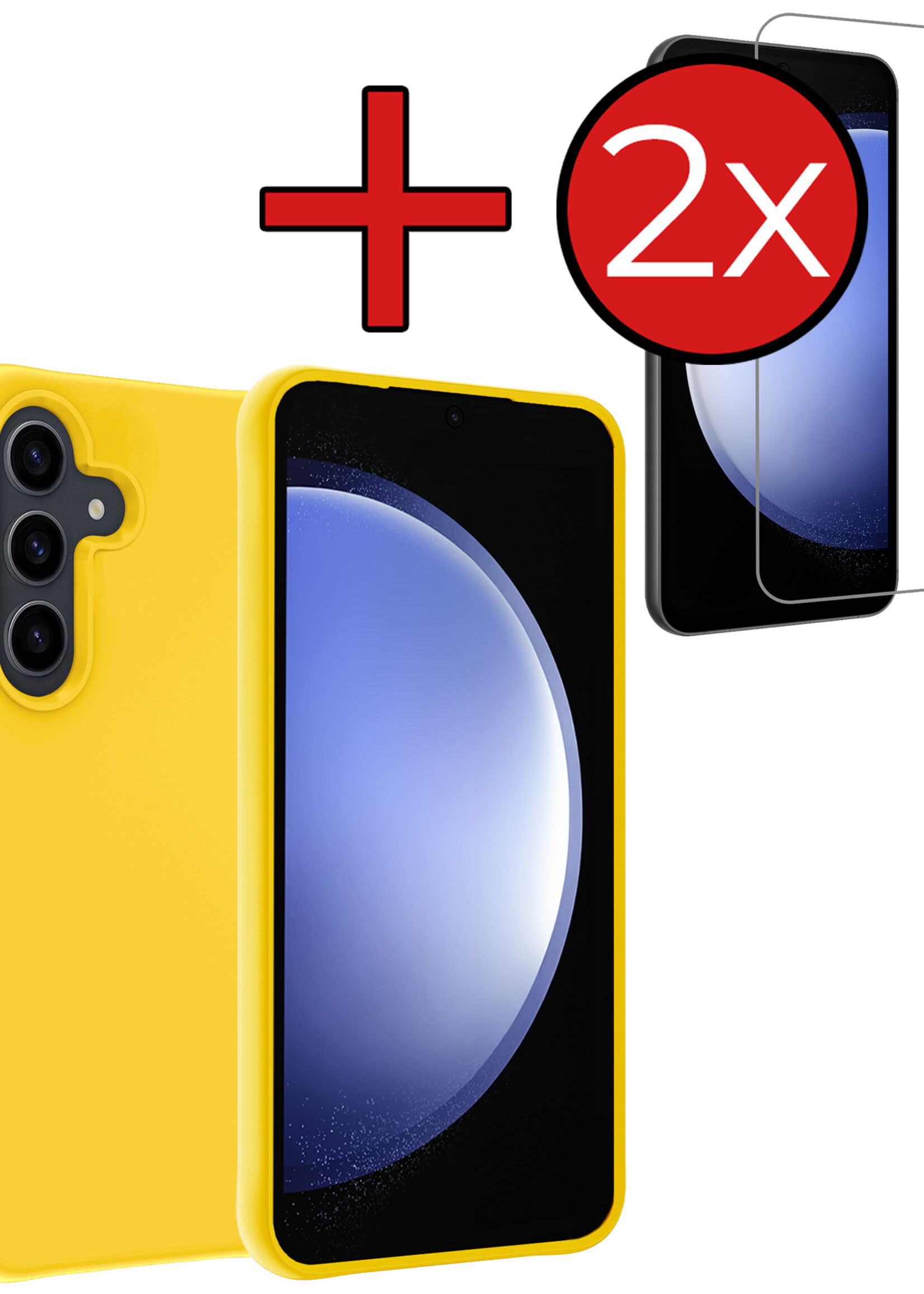 BTH Hoesje Geschikt voor Samsung S23 FE Hoesje Siliconen Case Hoes Met 2x Screenprotector - Hoes Geschikt voor Samsung Galaxy S23 FE Hoes Cover Case - Geel
