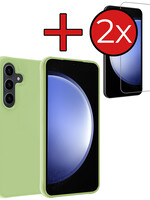 BTH BTH Samsung Galaxy S23 FE Hoesje Siliconen Met 2x Screenprotector - Groen