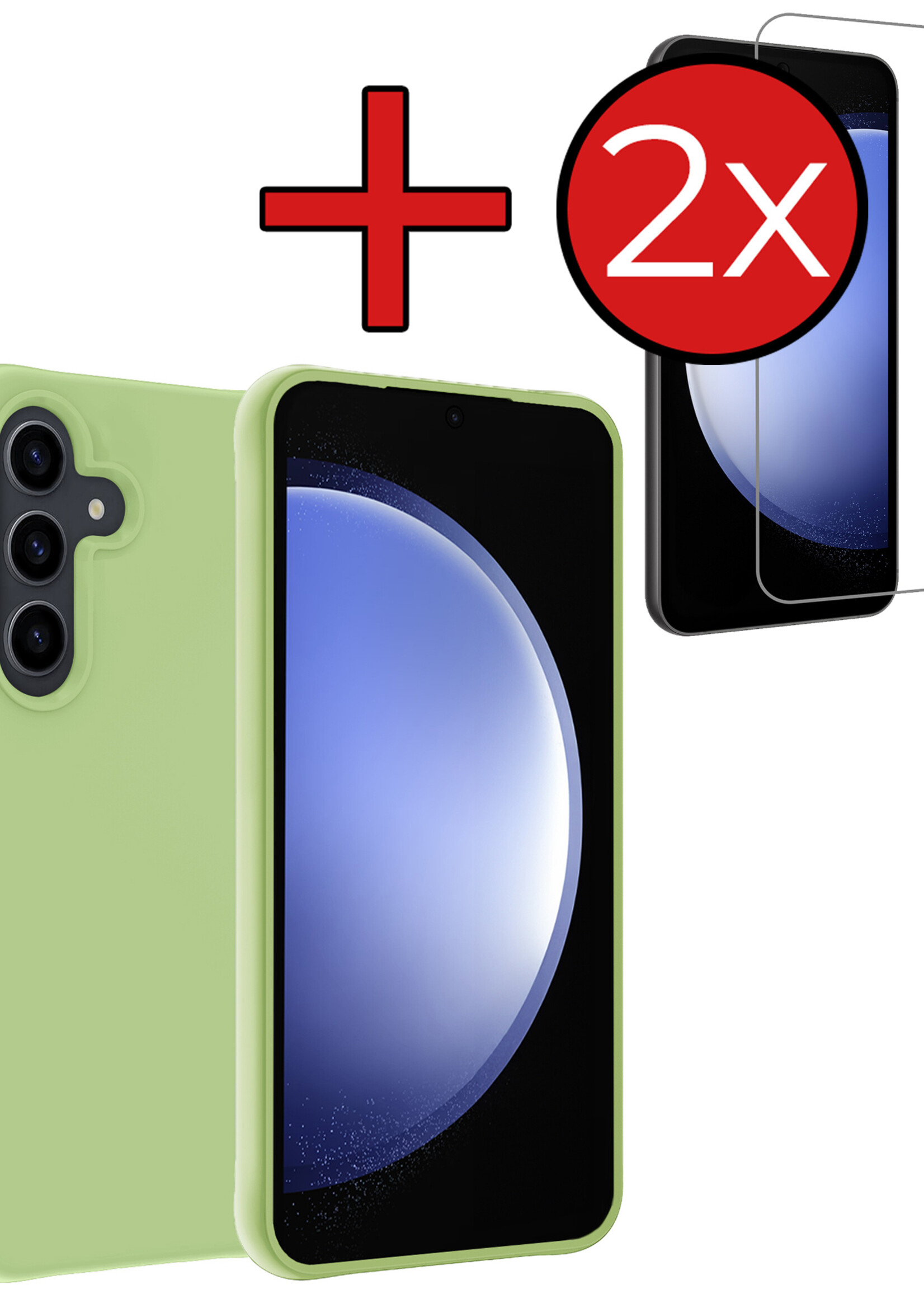 BTH Hoesje Geschikt voor Samsung S23 FE Hoesje Siliconen Case Hoes Met 2x Screenprotector - Hoes Geschikt voor Samsung Galaxy S23 FE Hoes Cover Case - Groen