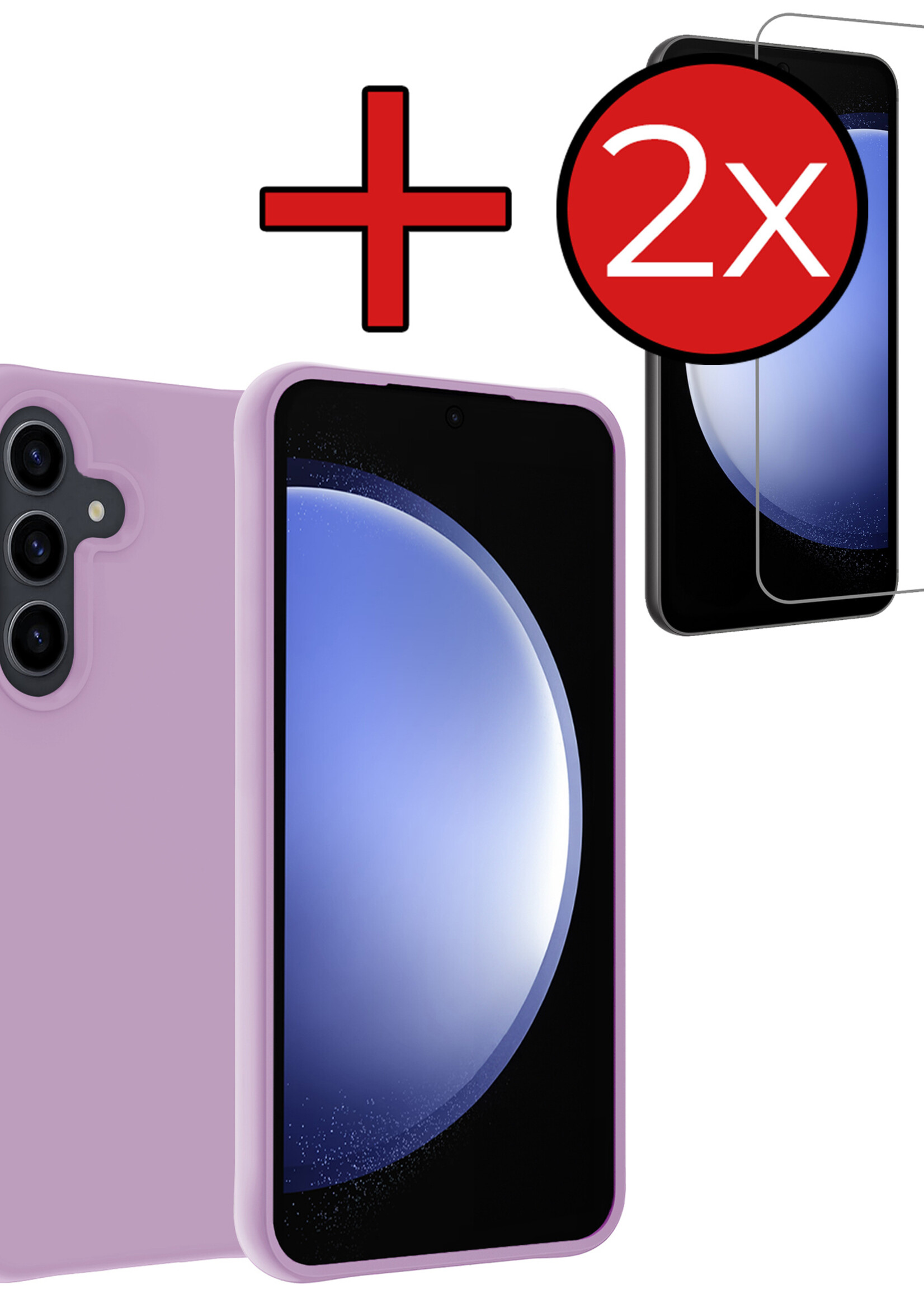 BTH Hoesje Geschikt voor Samsung S23 FE Hoesje Siliconen Case Hoes Met 2x Screenprotector - Hoes Geschikt voor Samsung Galaxy S23 FE Hoes Cover Case - Lila