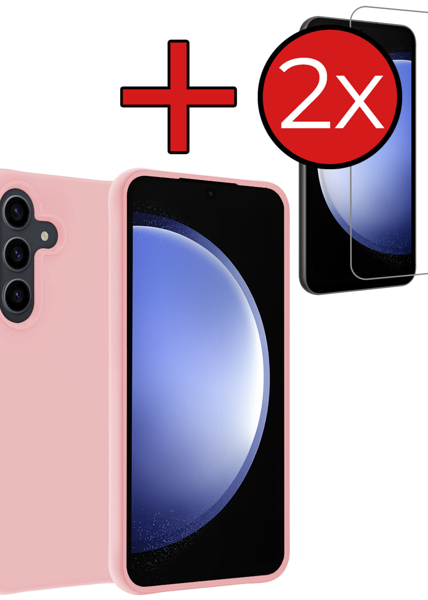 BTH Hoesje Geschikt voor Samsung S23 FE Hoesje Siliconen Case Hoes Met 2x Screenprotector - Hoes Geschikt voor Samsung Galaxy S23 FE Hoes Cover Case - Lichtroze