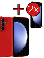 BTH BTH Samsung Galaxy S23 FE Hoesje Siliconen Met 2x Screenprotector - Rood