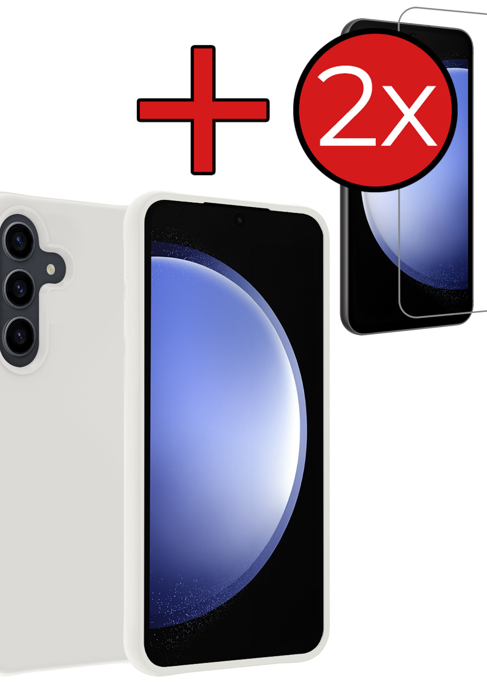 BTH Hoesje Geschikt voor Samsung S23 FE Hoesje Siliconen Case Hoes Met 2x Screenprotector - Hoes Geschikt voor Samsung Galaxy S23 FE Hoes Cover Case - Wit