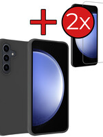 BTH BTH Samsung Galaxy S23 FE Hoesje Siliconen Met 2x Screenprotector - Zwart
