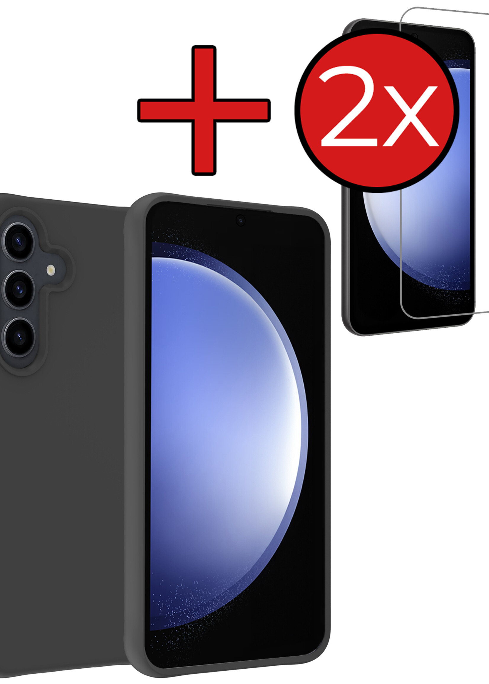 BTH Hoesje Geschikt voor Samsung S23 FE Hoesje Siliconen Case Hoes Met 2x Screenprotector - Hoes Geschikt voor Samsung Galaxy S23 FE Hoes Cover Case - Zwart