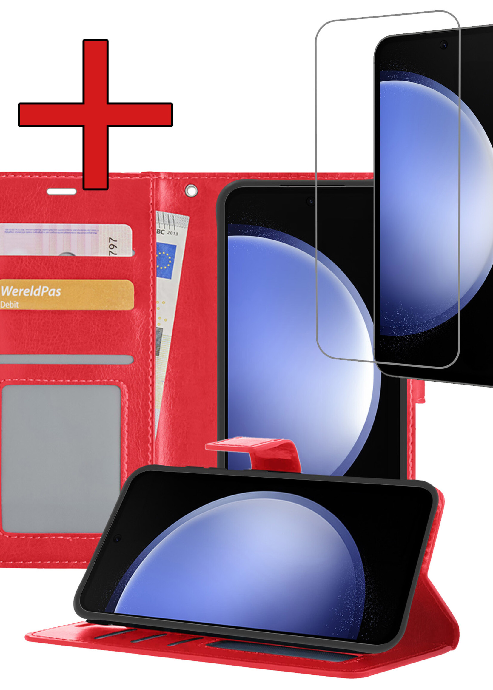 BTH Hoesje Geschikt voor Samsung S23 FE Hoesje Book Case Hoes Portemonnee Cover Walletcase Met Screenprotector - Hoes Geschikt voor Samsung Galaxy S23 FE Hoes Bookcase Hoesje - Rood