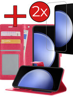 BTH BTH Samsung Galaxy S23 FE Hoesje Bookcase Met 2x Screenprotector - Donkerroze