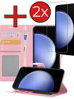 BTH BTH Samsung Galaxy S23 FE Hoesje Bookcase Met 2x Screenprotector - Lichtroze