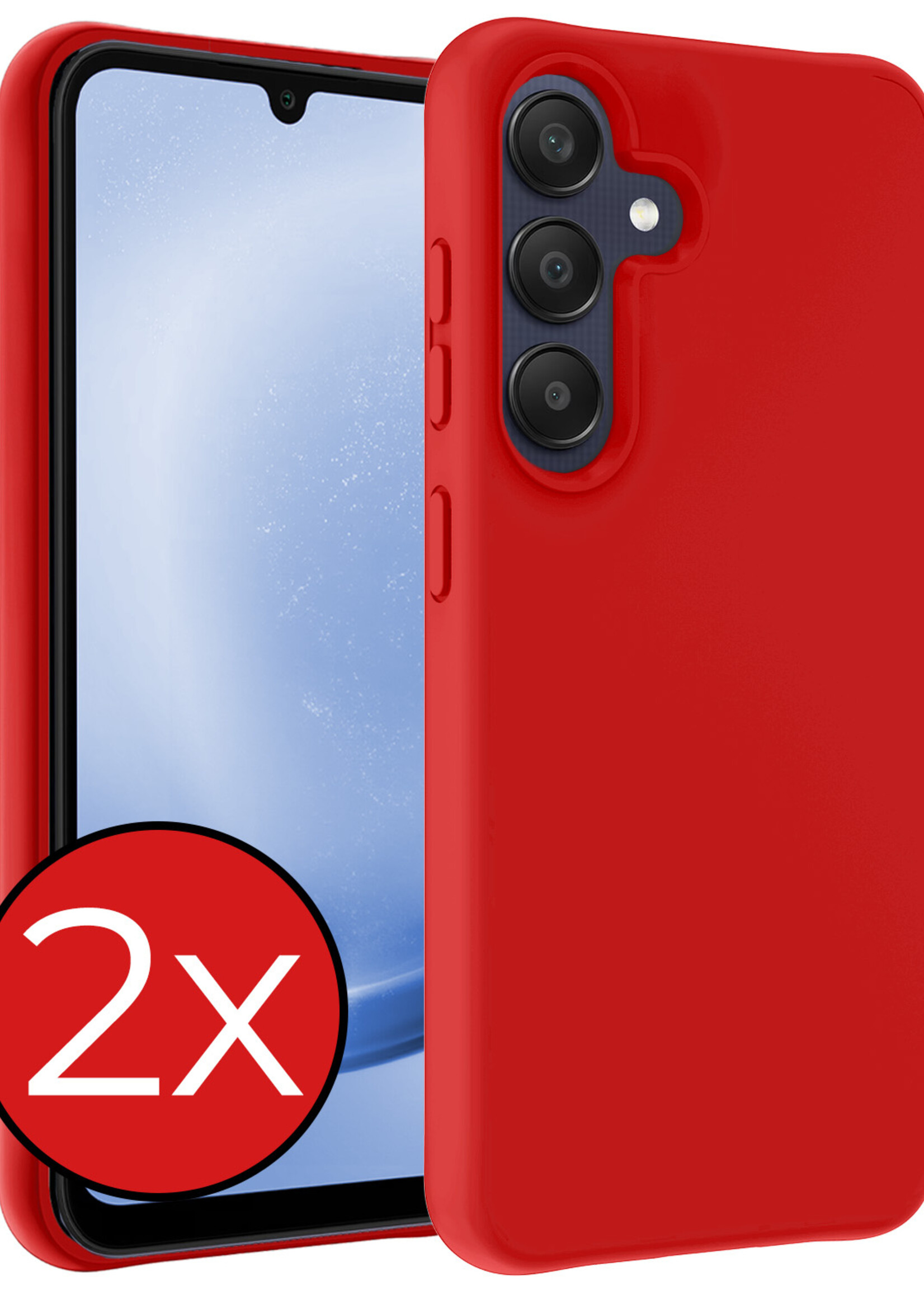 BTH Hoesje Geschikt voor Samsung A25 Hoesje Siliconen Case Hoes - Hoes Geschikt voor Samsung Galaxy A25 Hoes Cover Case - Rood - 2 PACK