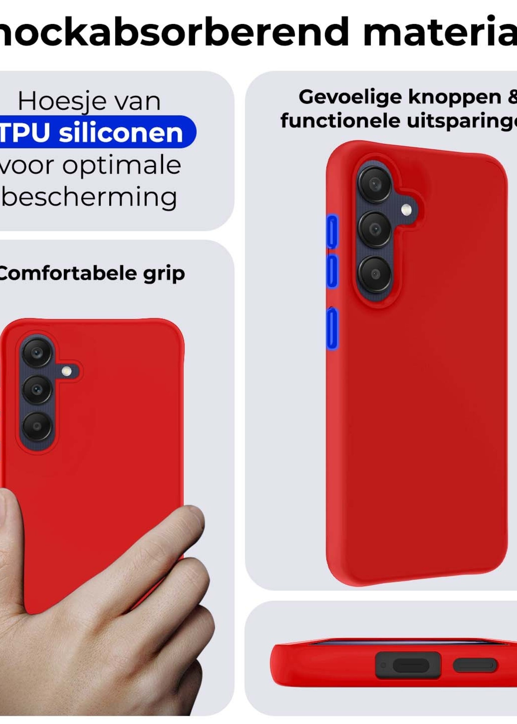 BTH Hoesje Geschikt voor Samsung A25 Hoesje Siliconen Case Hoes - Hoes Geschikt voor Samsung Galaxy A25 Hoes Cover Case - Rood - 2 PACK