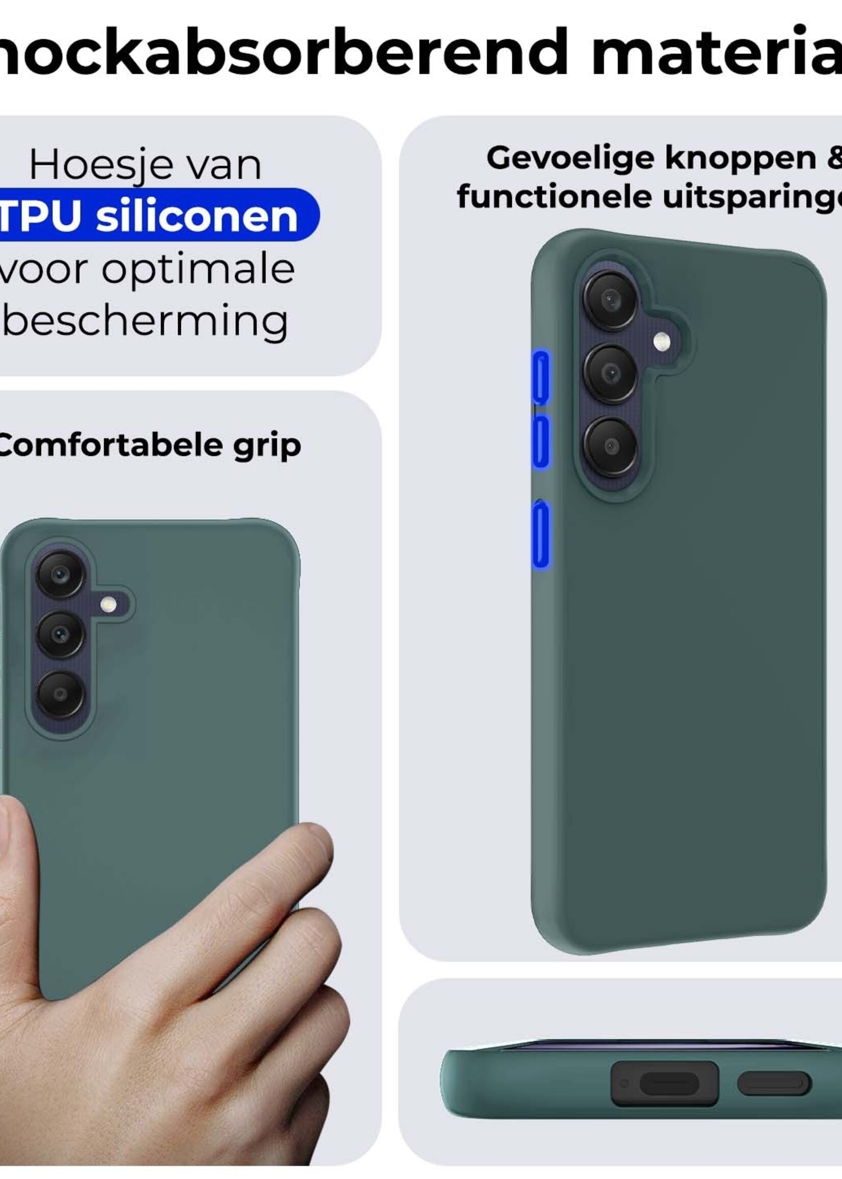 BTH Hoesje Geschikt voor Samsung A25 Hoesje Siliconen Case Hoes Met Screenprotector - Hoes Geschikt voor Samsung Galaxy A25 Hoes Cover Case - Donkergroen