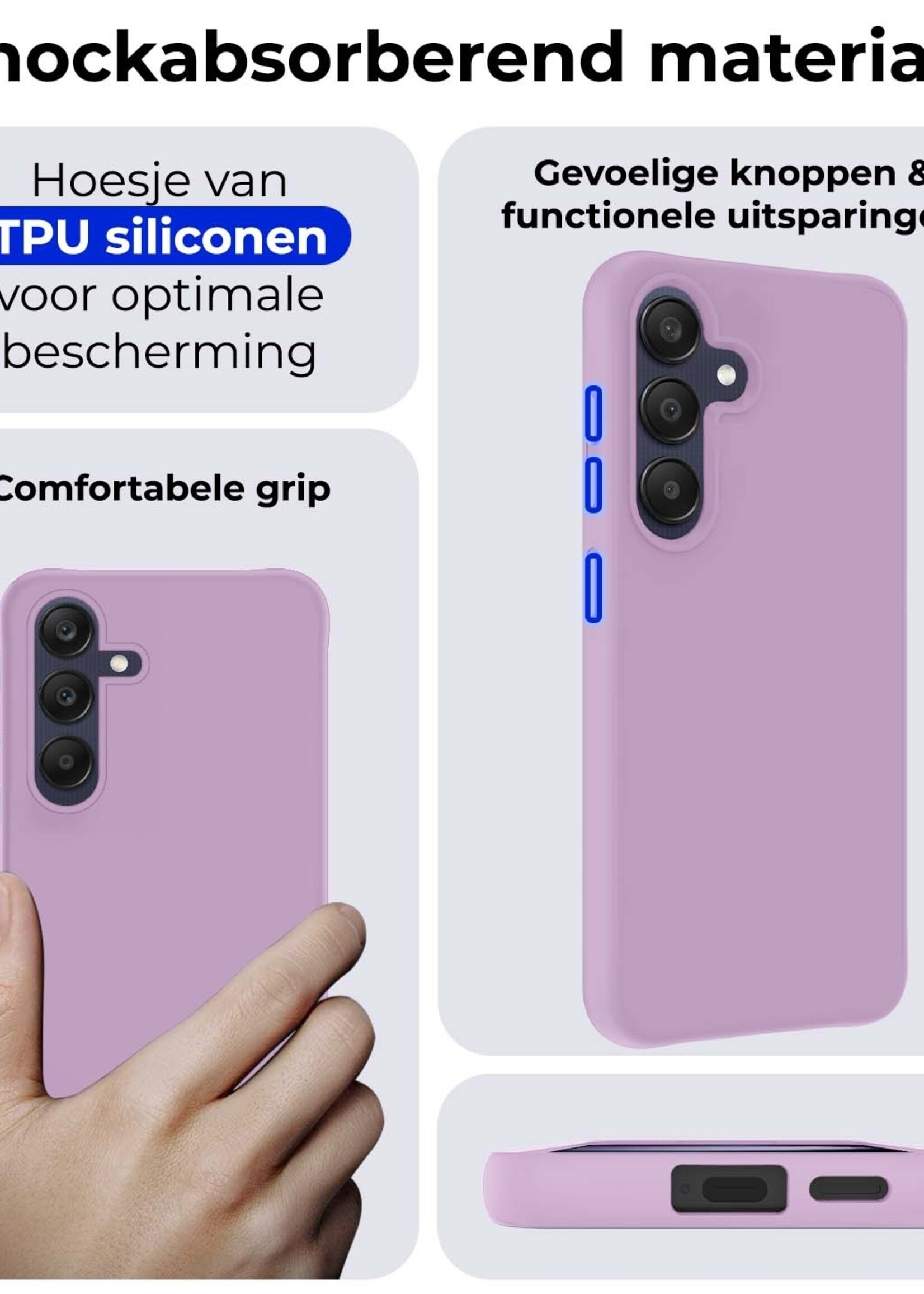 BTH Hoesje Geschikt voor Samsung A25 Hoesje Siliconen Case Hoes Met Screenprotector - Hoes Geschikt voor Samsung Galaxy A25 Hoes Cover Case - Lila