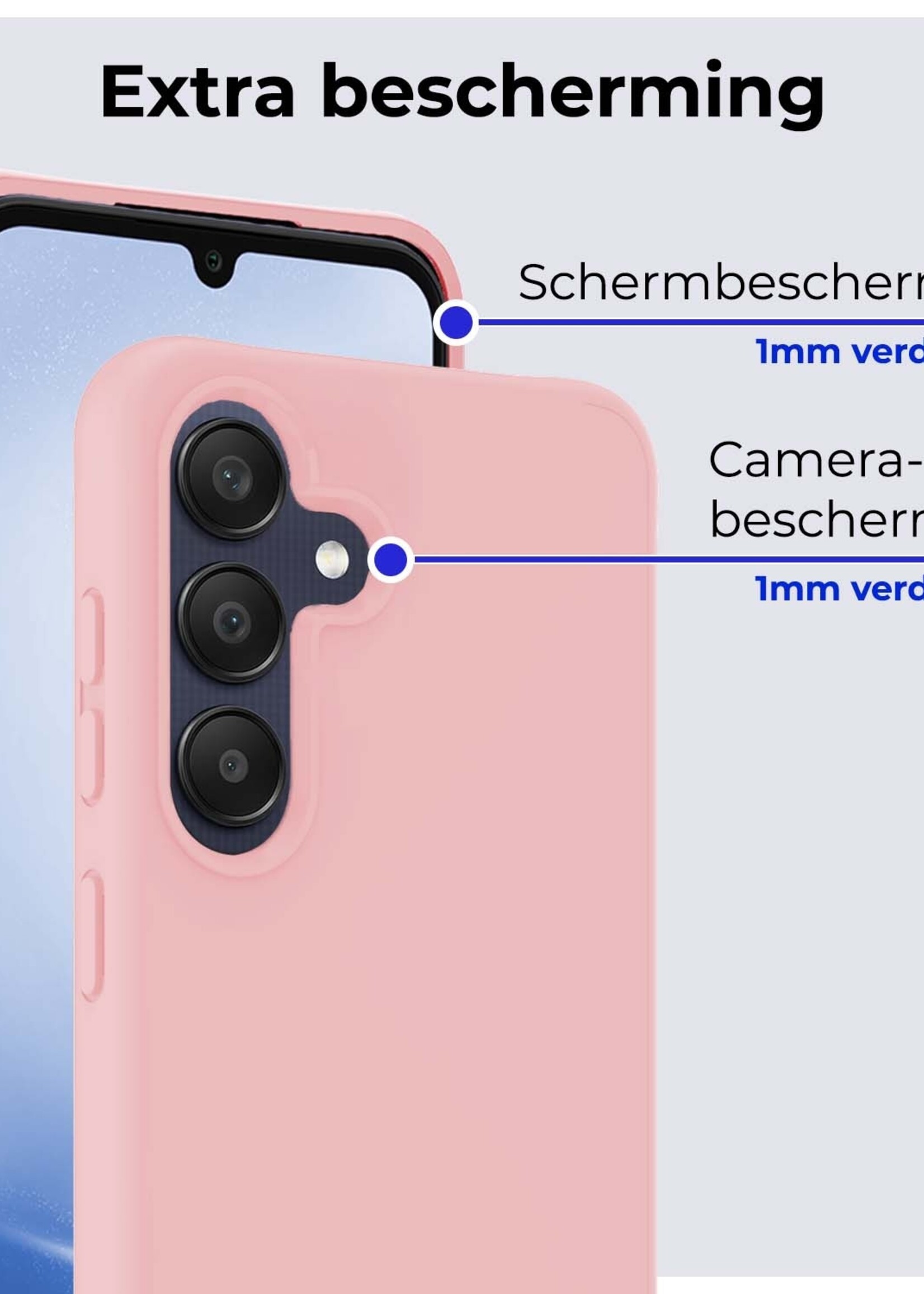 BTH Hoesje Geschikt voor Samsung A25 Hoesje Siliconen Case Hoes Met Screenprotector - Hoes Geschikt voor Samsung Galaxy A25 Hoes Cover Case - Lichtroze