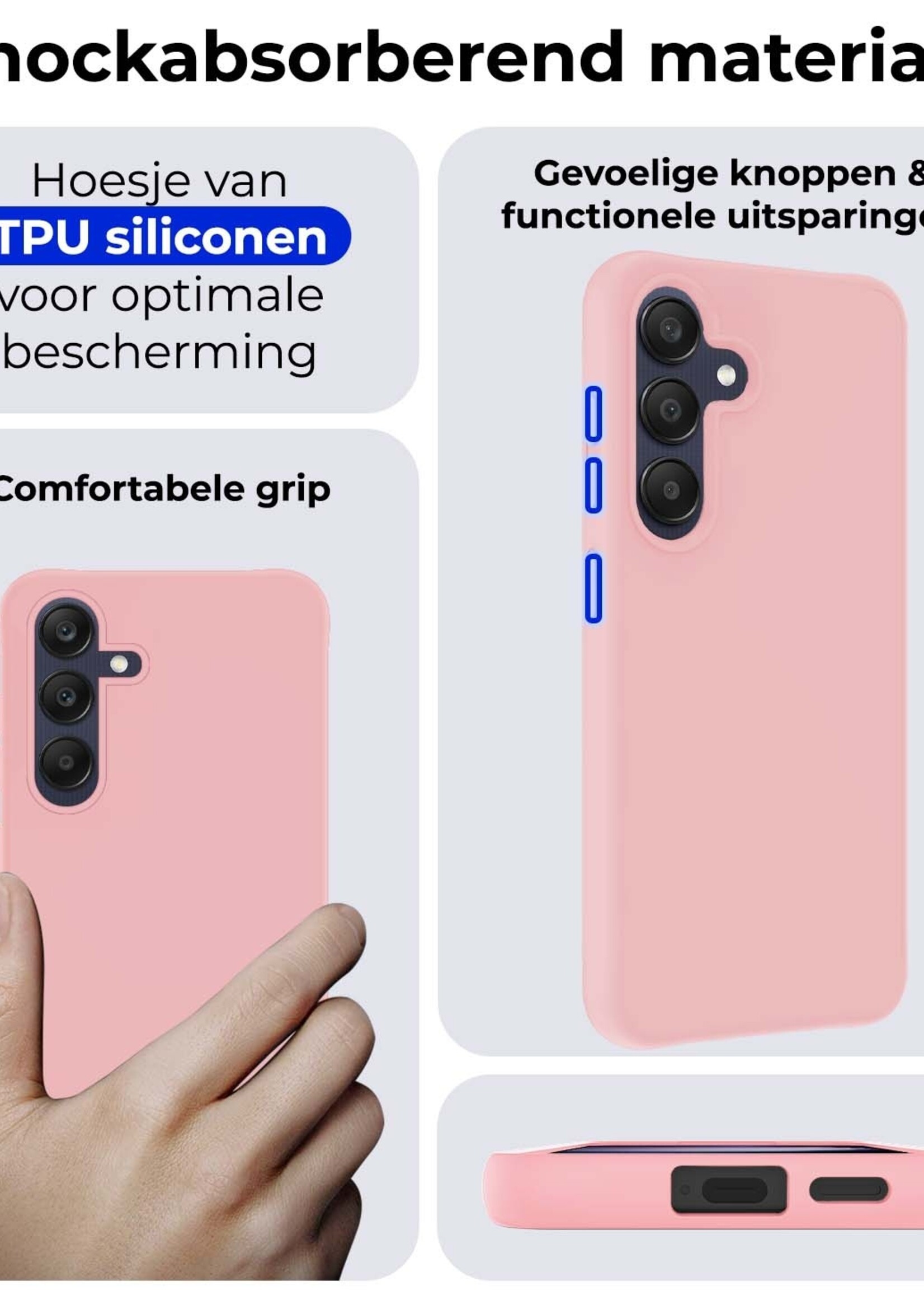 BTH Hoesje Geschikt voor Samsung A25 Hoesje Siliconen Case Hoes Met Screenprotector - Hoes Geschikt voor Samsung Galaxy A25 Hoes Cover Case - Lichtroze