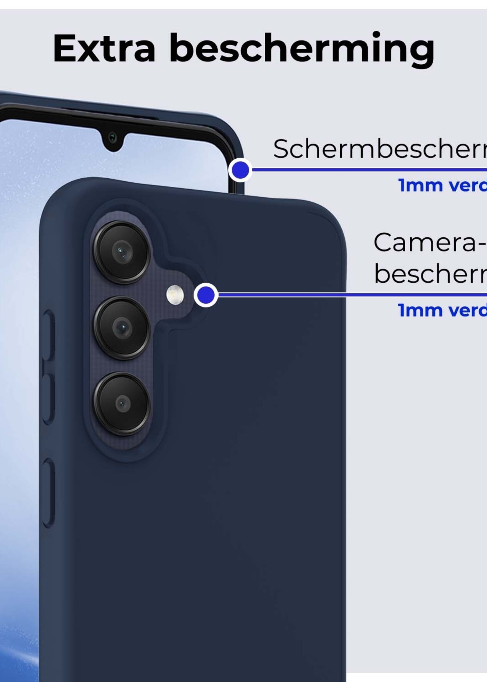 BTH Hoesje Geschikt voor Samsung A25 Hoesje Siliconen Case Hoes Met 2x Screenprotector - Hoes Geschikt voor Samsung Galaxy A25 Hoes Cover Case - Donkerblauw