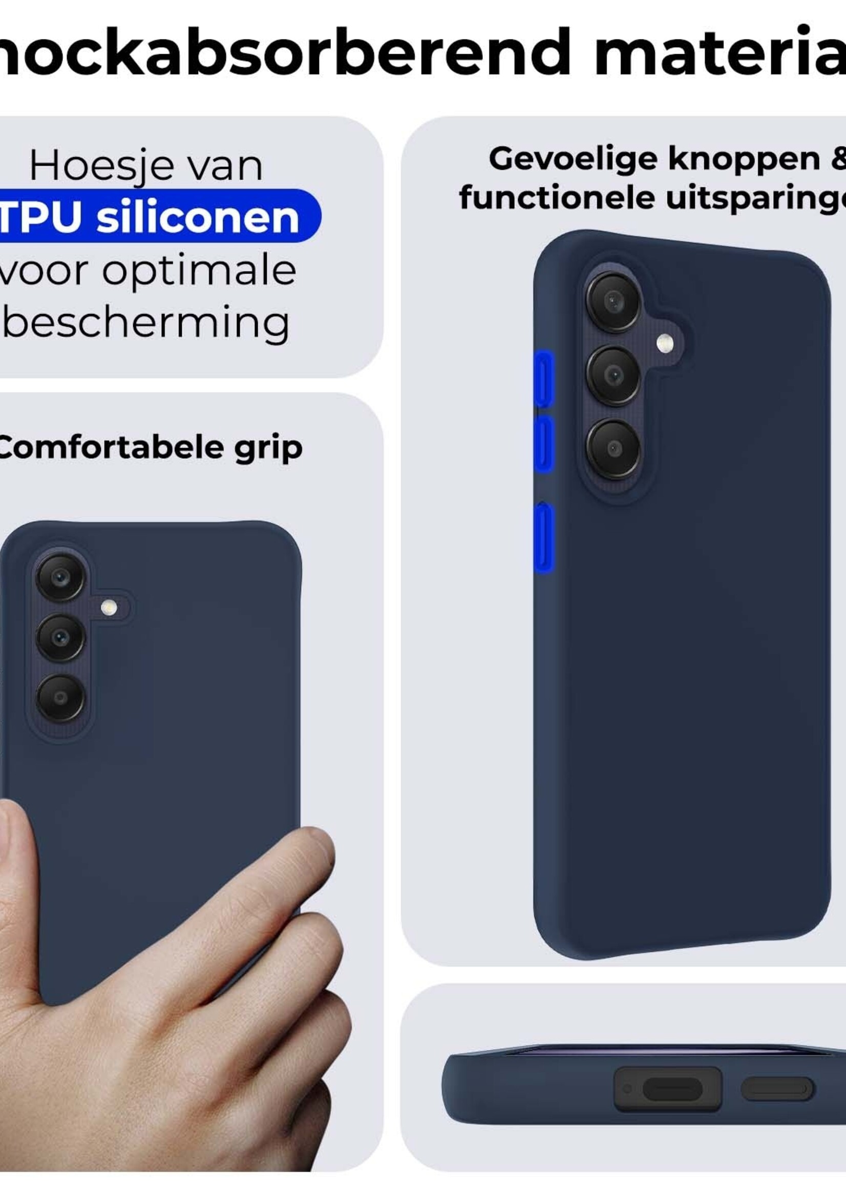 BTH Hoesje Geschikt voor Samsung A25 Hoesje Siliconen Case Hoes Met 2x Screenprotector - Hoes Geschikt voor Samsung Galaxy A25 Hoes Cover Case - Donkerblauw